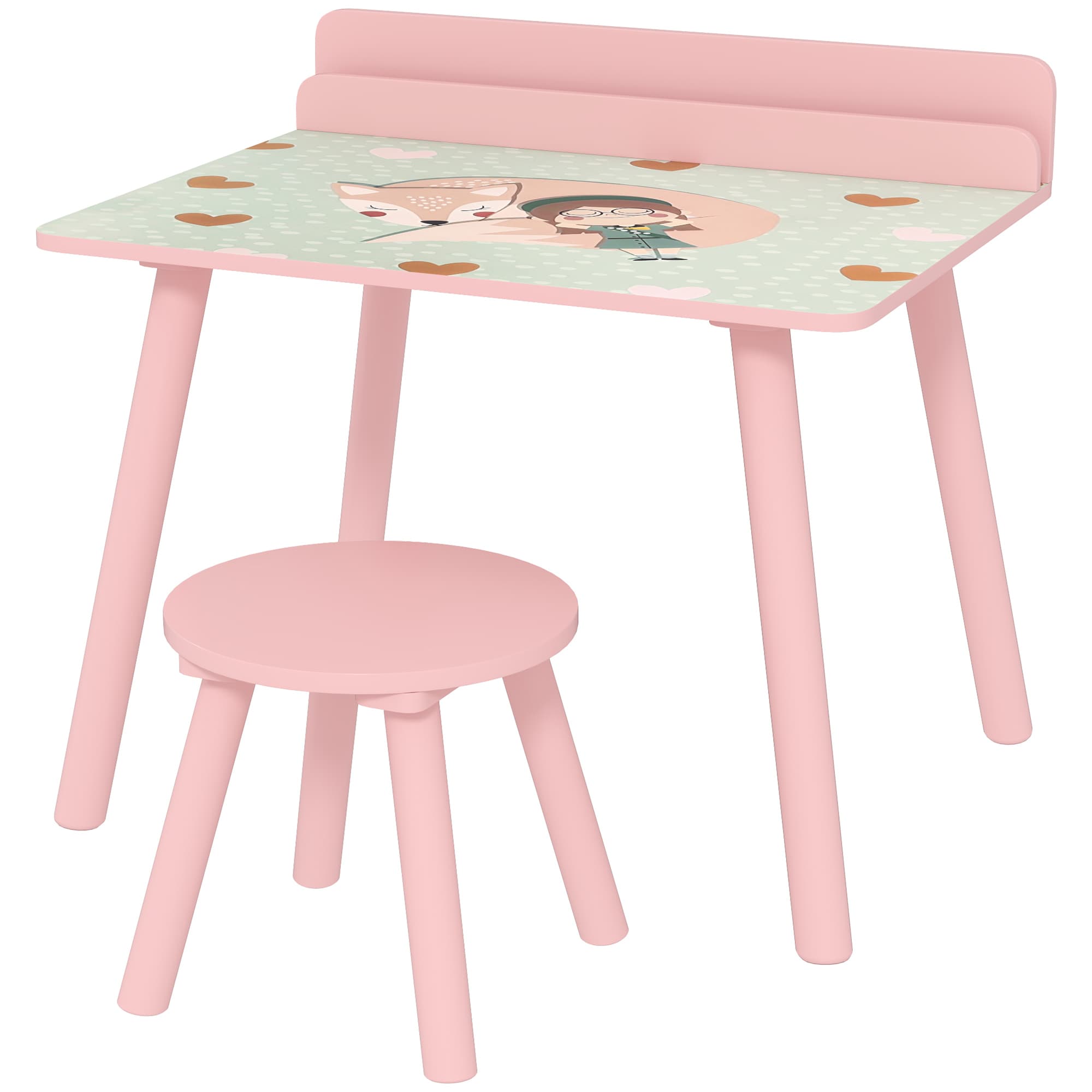 AIYAPLAY Ensemble table et chaise enfant table pour enfant avec chaise avec porte-livres motifs d'ours pour enfants 3-8 ans rose