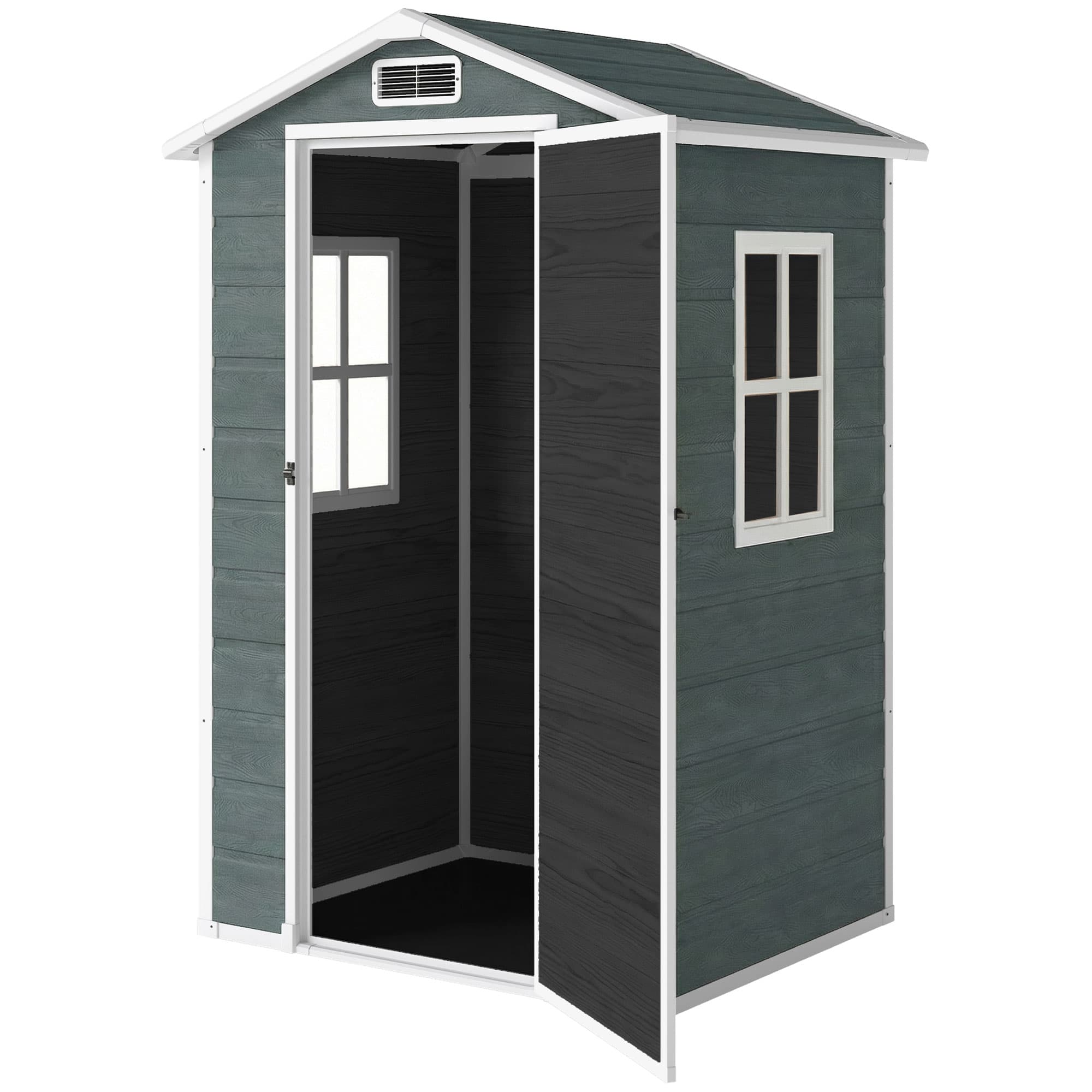Outsunny Abri de jardin en plastique avec plancher porte verrouillable fenêtre et ventilation 128 x 104 x196 cm gris