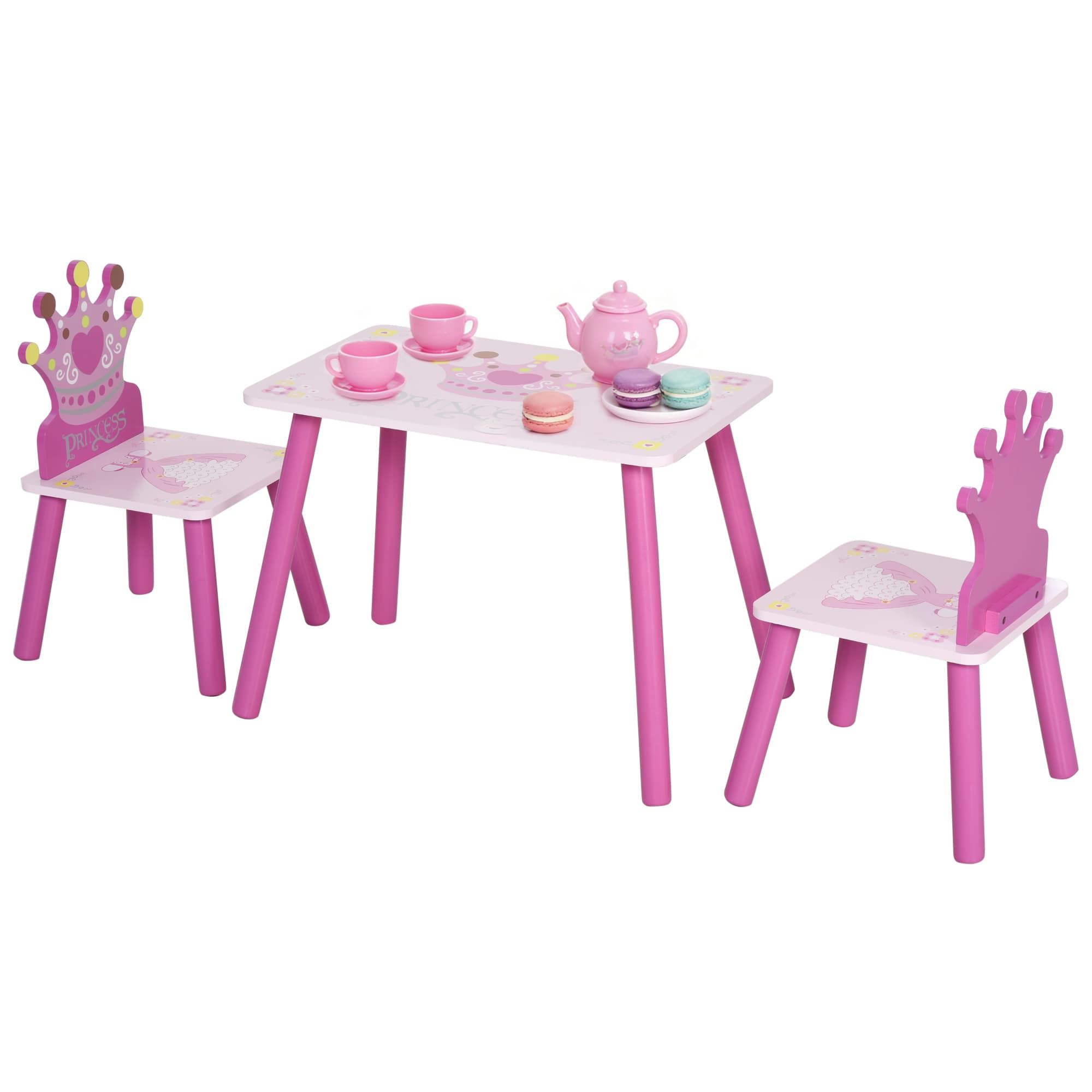HOMCOM Ensemble table 2 chaises design princesse couronne enfant 3 à 8 ans apparence attrayante mignonne idéal bois pin MDF rose