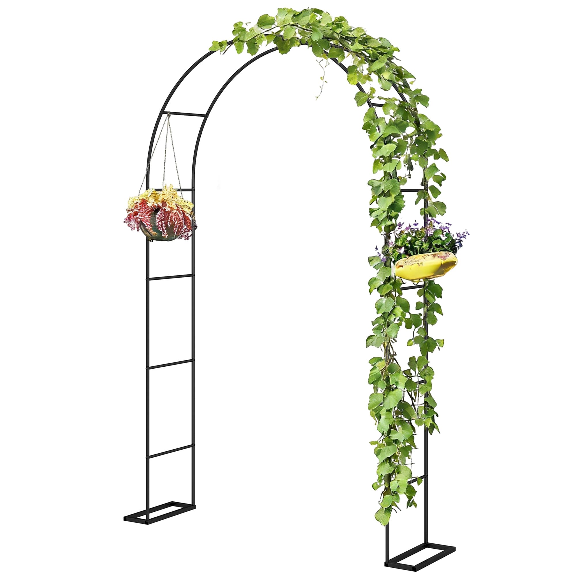 Outsunny Arche de Jardin avec 2 Bases pour Plantes Grimpantes Rosiers Vignes, Arche de Mariage, 145x39x237cm, Noir
