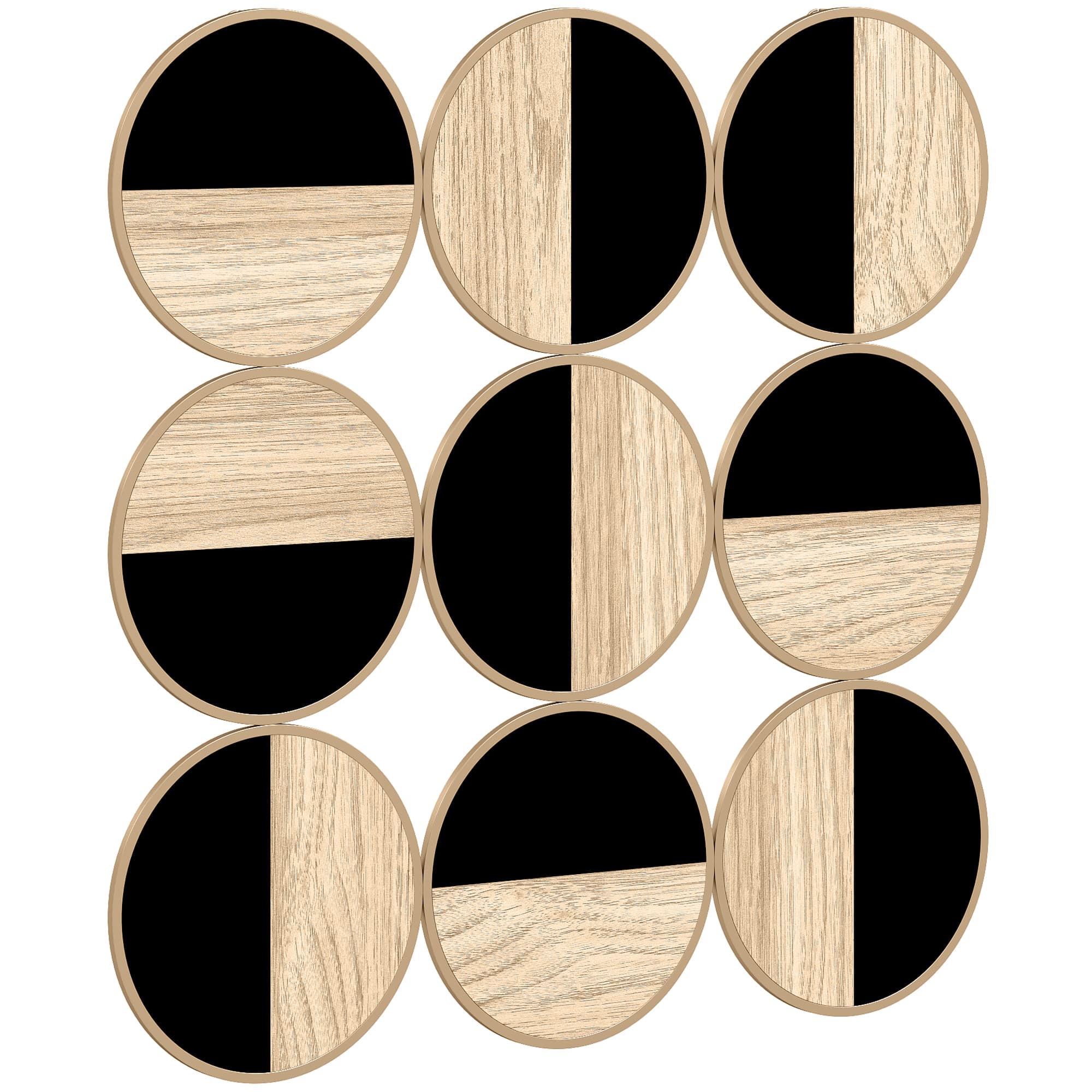 HOMCOM Décoration murale en métal, sculpture murale en métal, design unique à plusieurs disques, 60 x 60 cm, naturel et noir