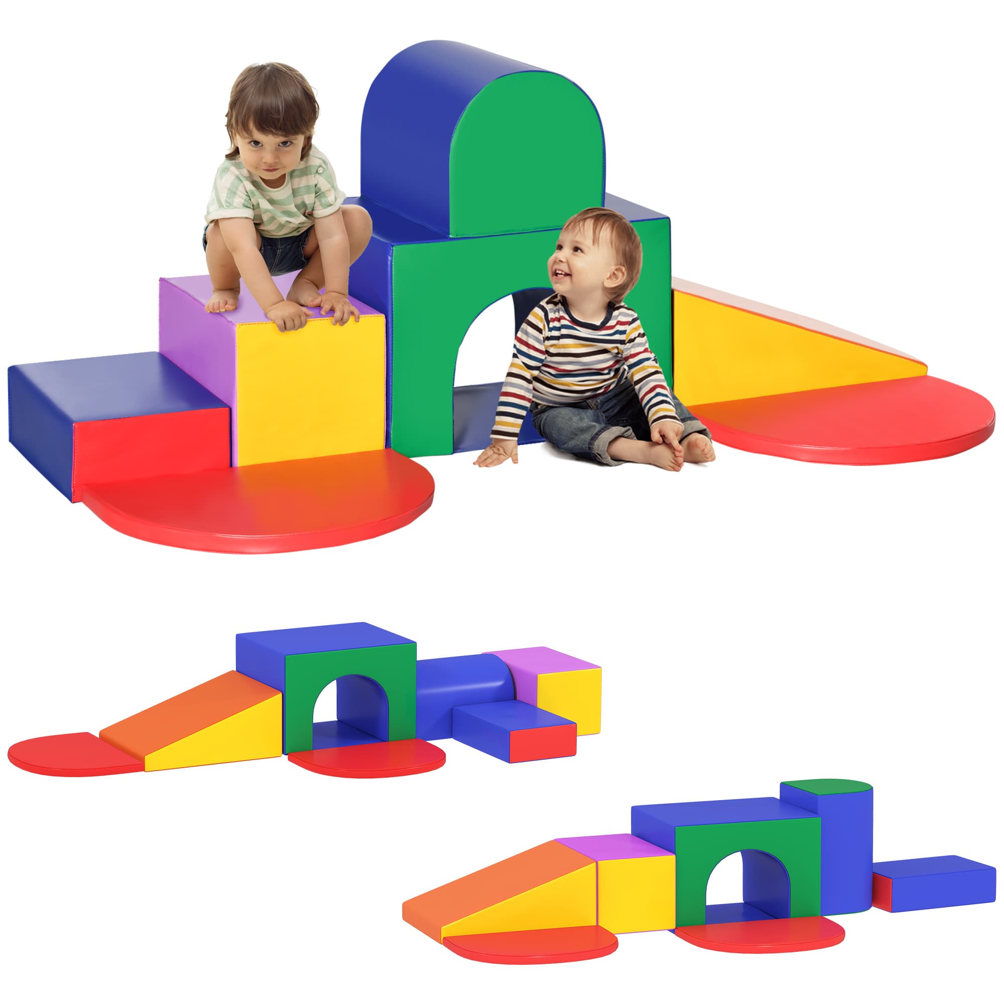 HOMCOM 7 blocs de construction en mousse XXL - jeux éducatif - module motricité - certifiés normes EN71-1-2-3 - mousse EPE revêtement PU multicolore