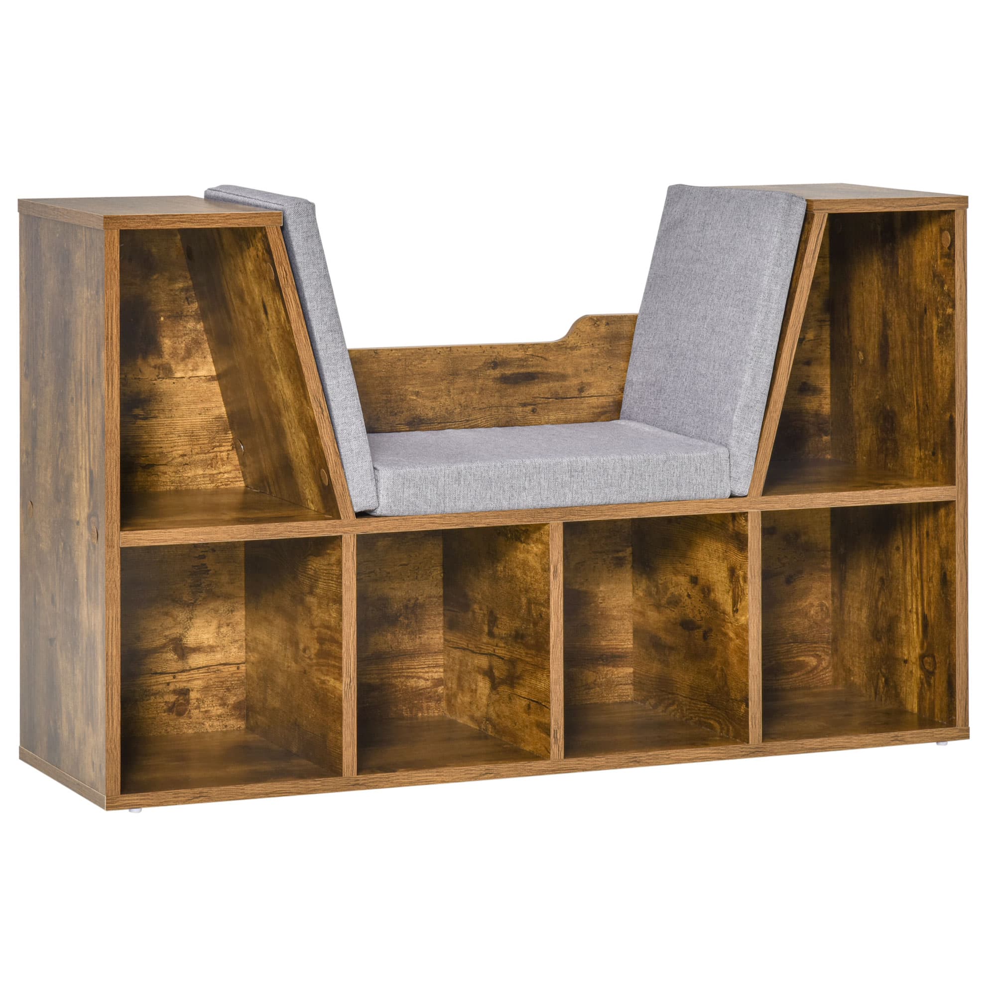 HOMCOM Bibliothèque banc 2 en 1 avec coussins de siège, étagère cube 6 compartiments ouverts, 102 x 30 x 61 cm, brun rustique