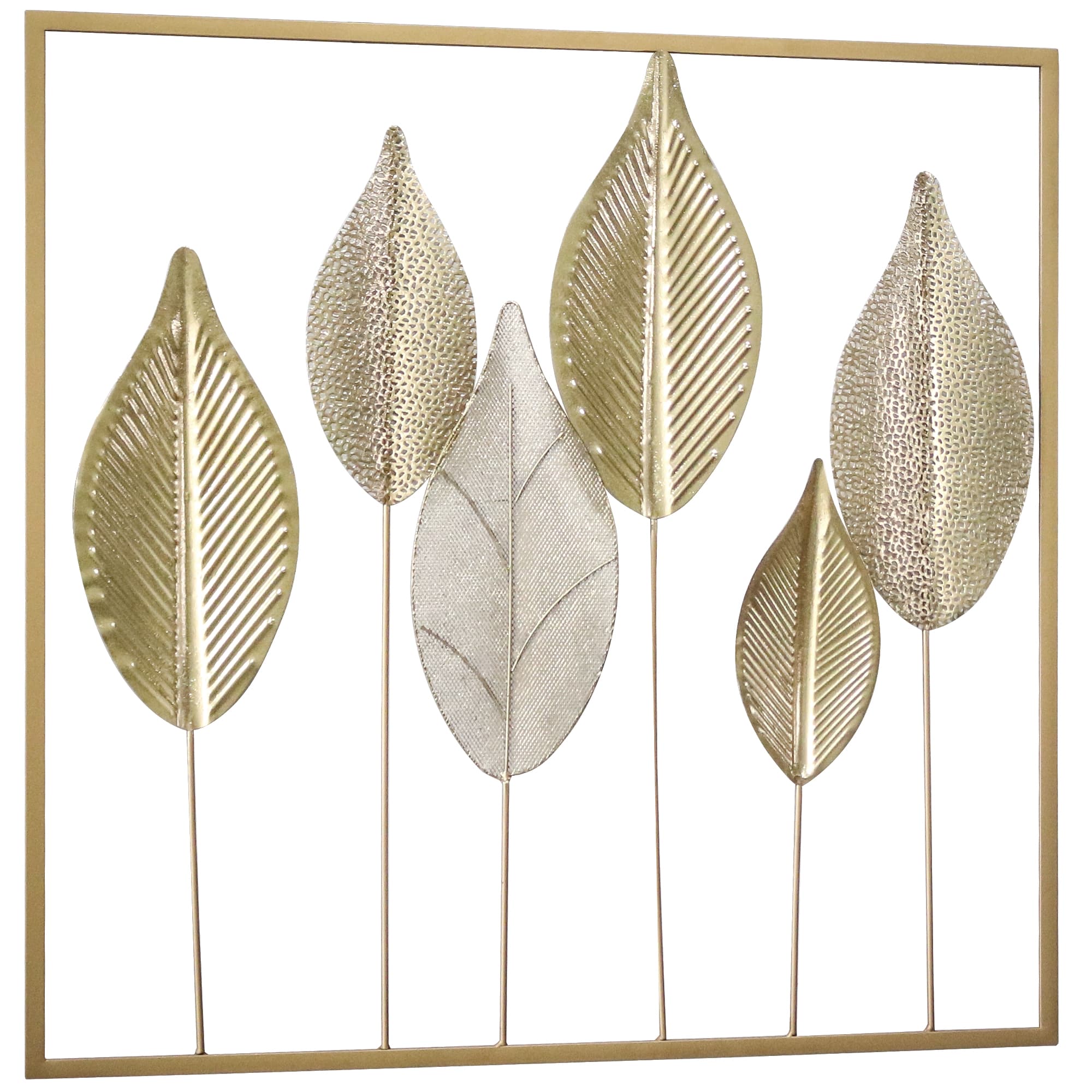 HOMCOM Décoration murale en métal moderne, sculpture murale en métal en forme de feuille, 70 x 70 cm, doré