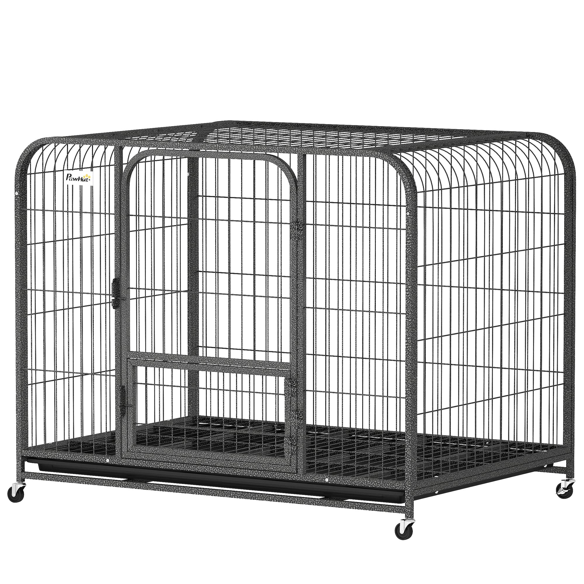 PawHut Cage pour Chiens en Acier avec Roulettes, 3 Portes, Plateau Amovible et Fermeture Sécurisée, Noir