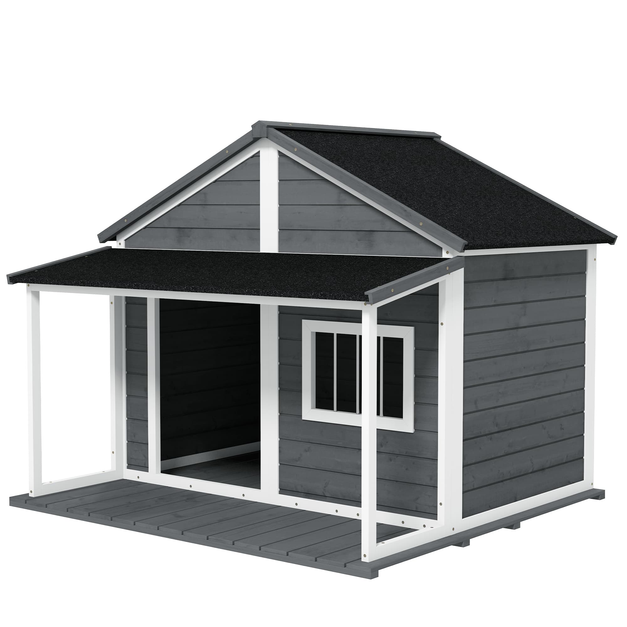 PawHut Niche d'Extérieur Style Cabane Niche surélevée en Bois Toit en Asphalte Porte Avant Gris