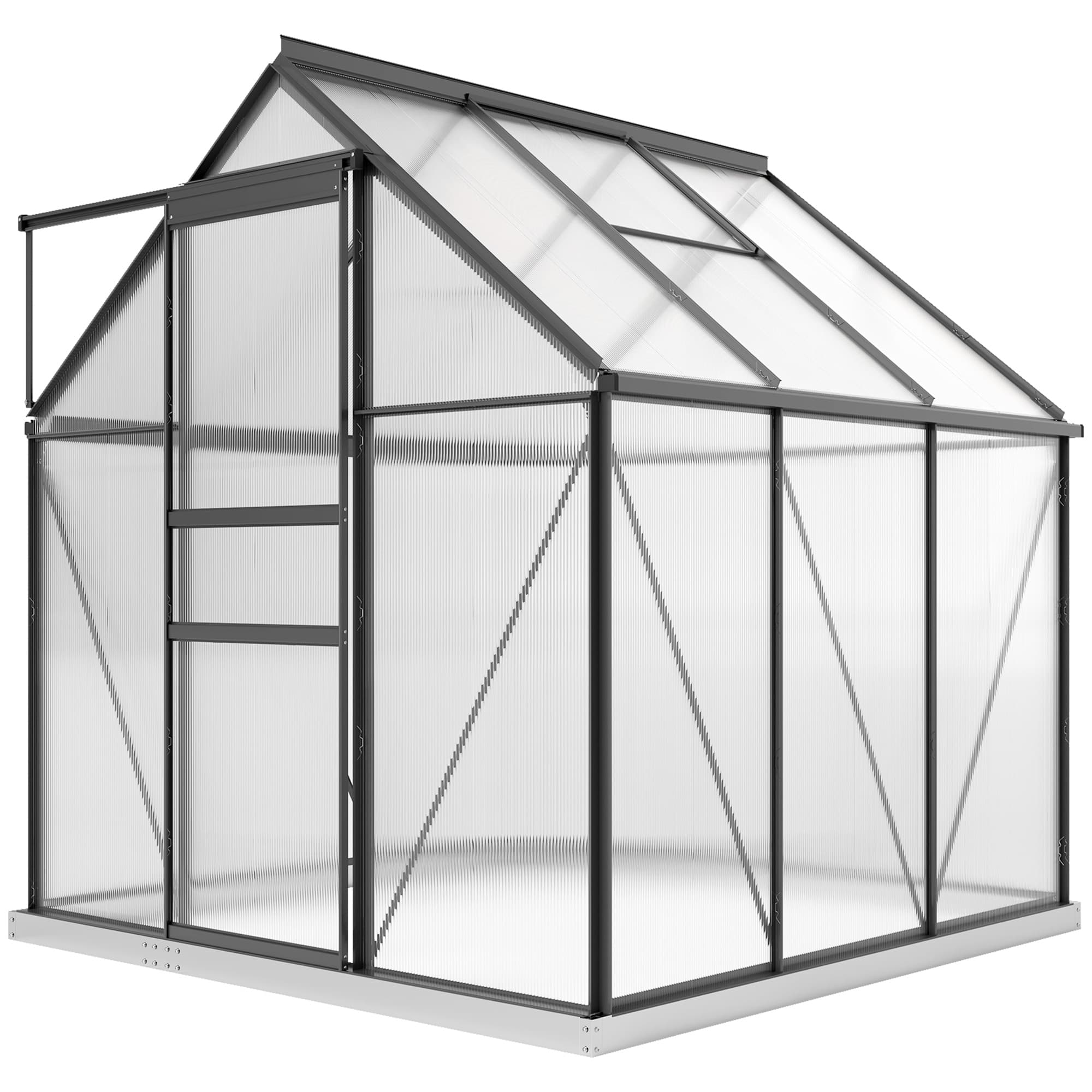 Outsunny Serre en polycarbonate et aluminium avec porte battante et fenêtre de toit, 3.6m2, Gris
