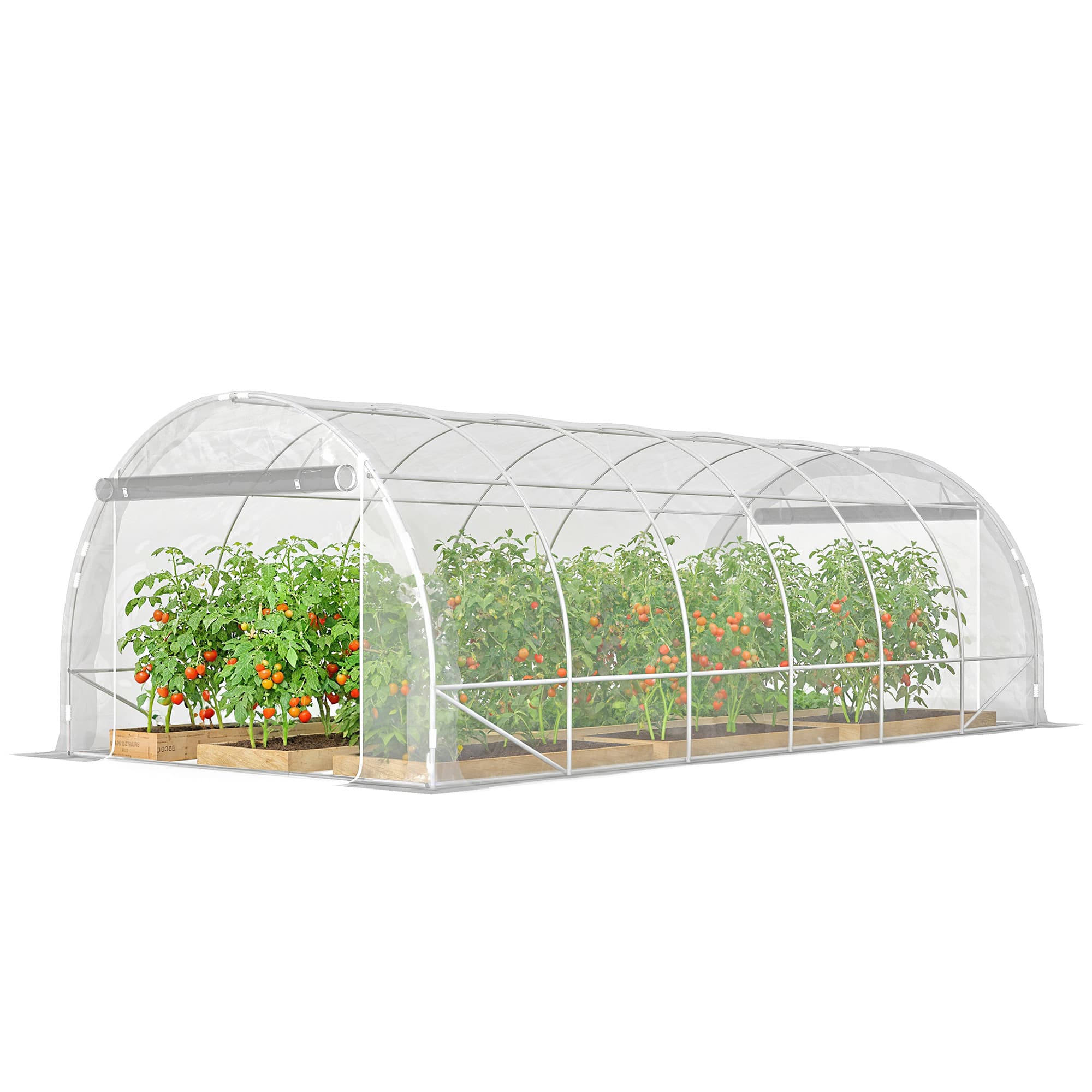Outsunny Serre tunnel de jardin 18m2 serre de jardin tunnel 296x597x199cm cadre acier galvanisé, bâche PE 150g/m2 transparent