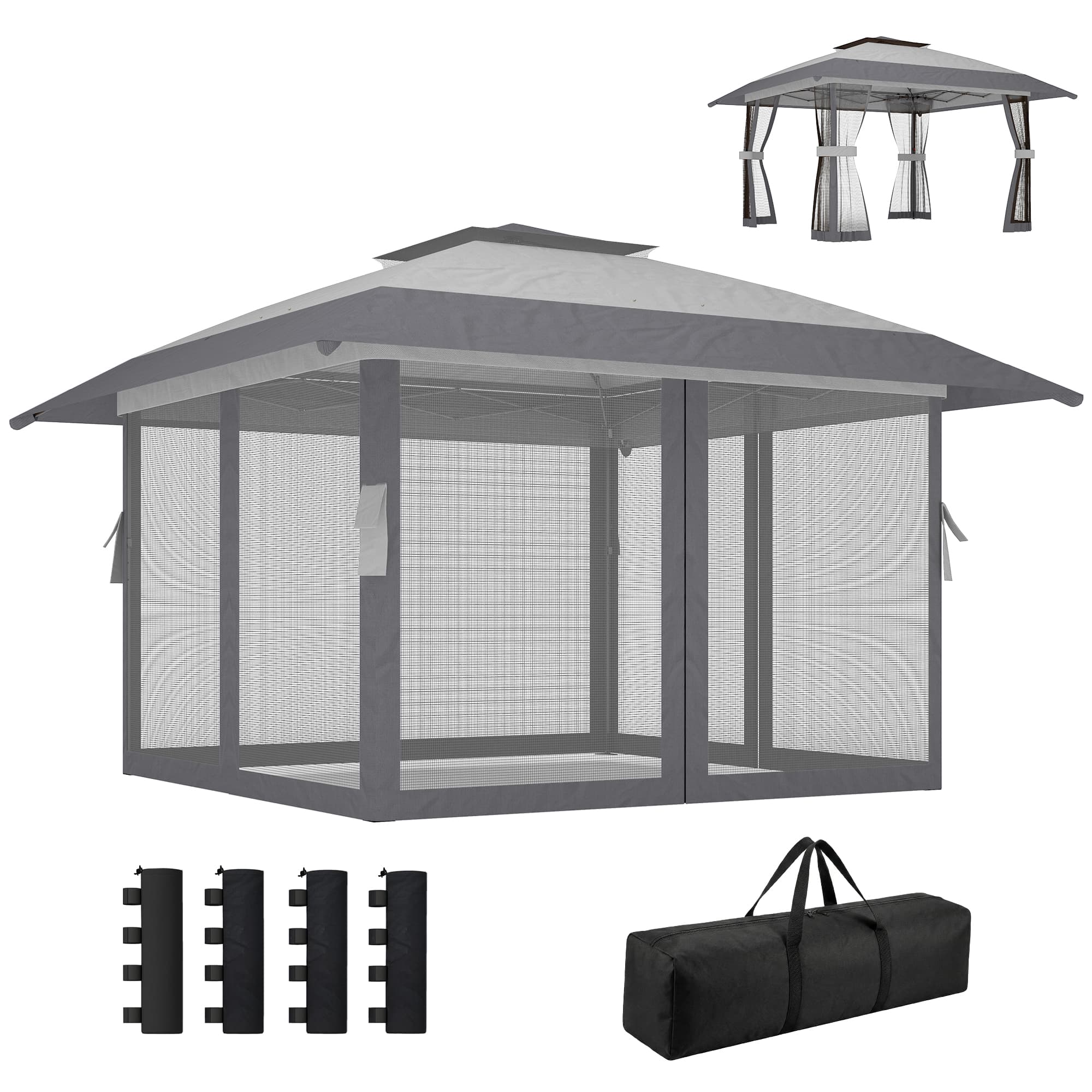 Outsunny Tonnelle de jardin 4 x 4 m pop up tonnelle pliante réglable en hauteur protection UV30+ montage facile gris