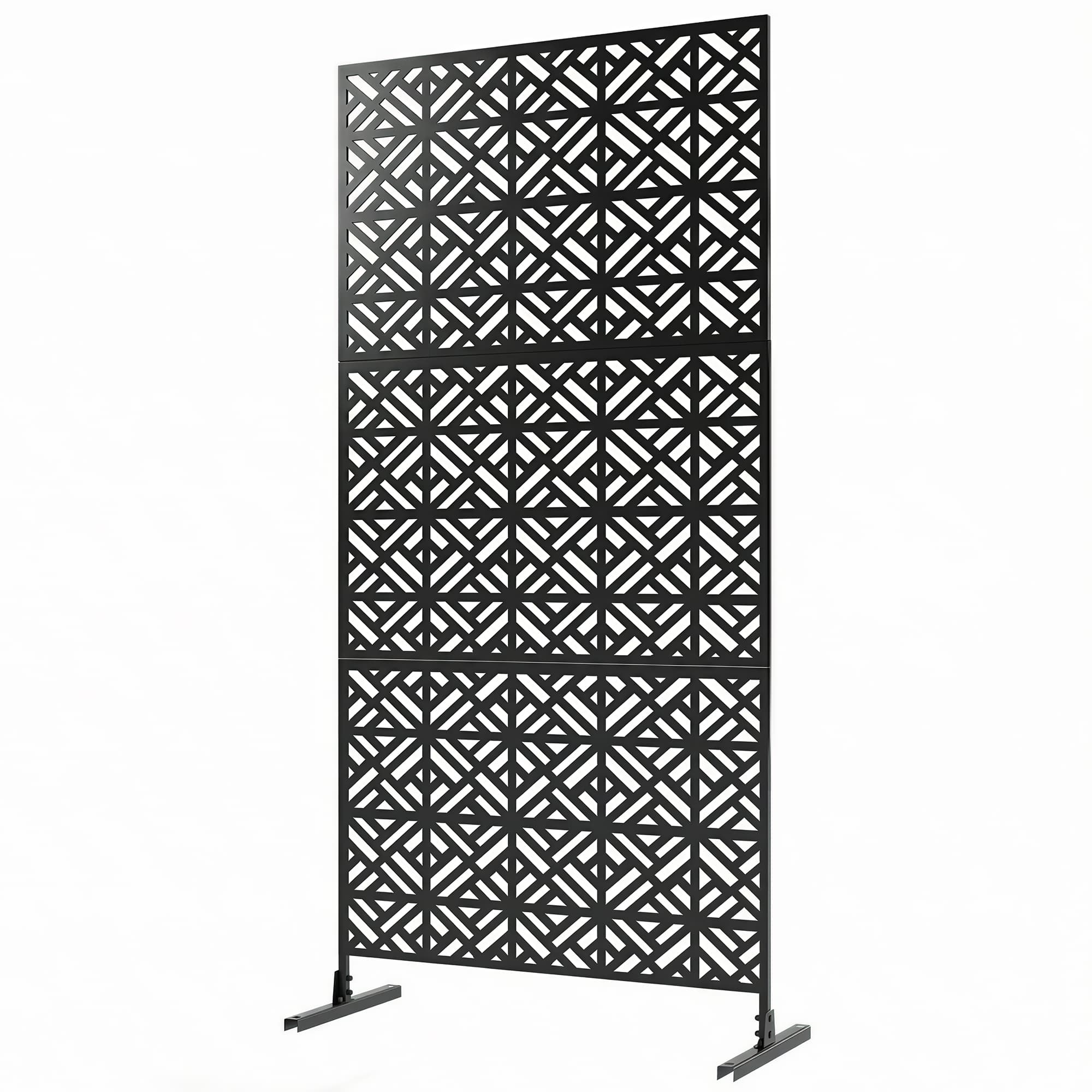 Outsunny Panneau Brise Vue décoratif Extérieur Claustra Décoratif Jardin 3 Panneaux à motif géométrique métal 92x40x192cm Noir