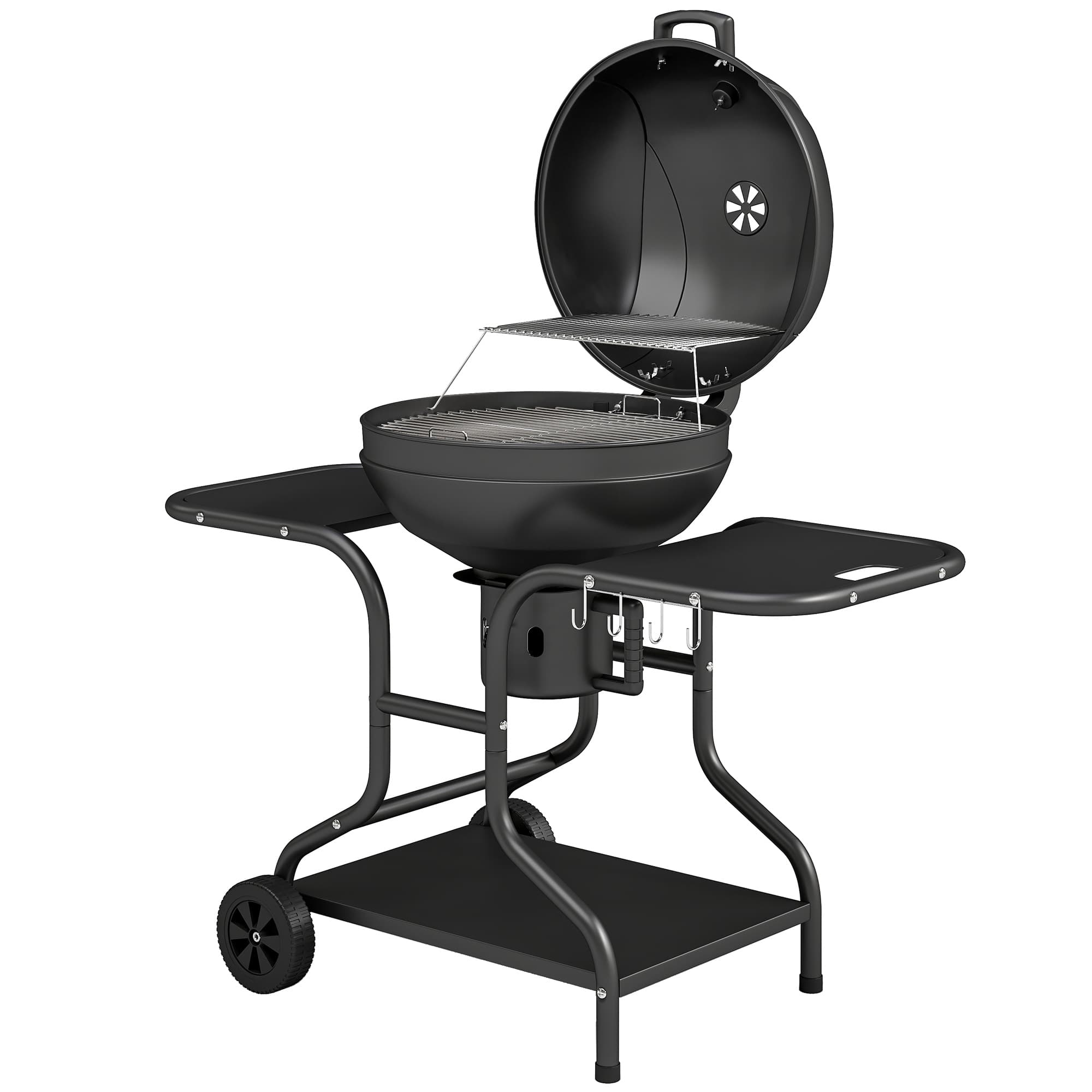 Outsunny Barbecue à charbon Rond avec couvercle Barbecue Rond Extérieur avec Thermomètre, 129 x 63,5 x 106,5 cm, Noir