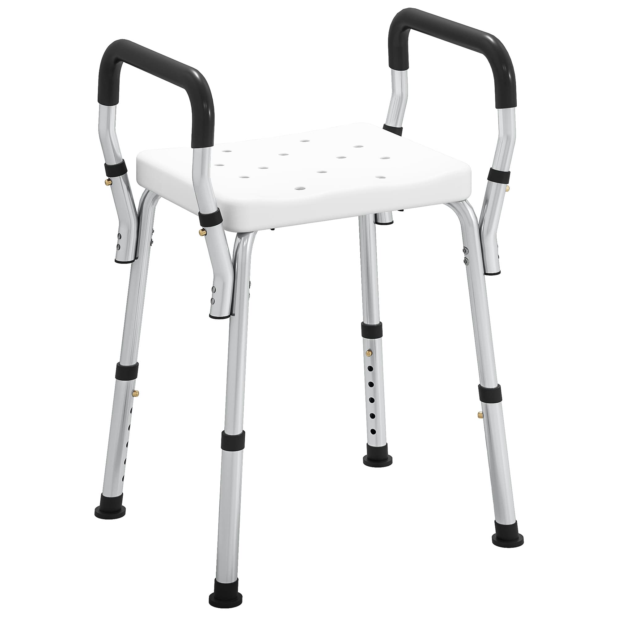 HOMCOM Tabouret de douche pour personnes âgées et handicapées avec accoudoirs, hauteur réglable, patins antidérapants, blanc