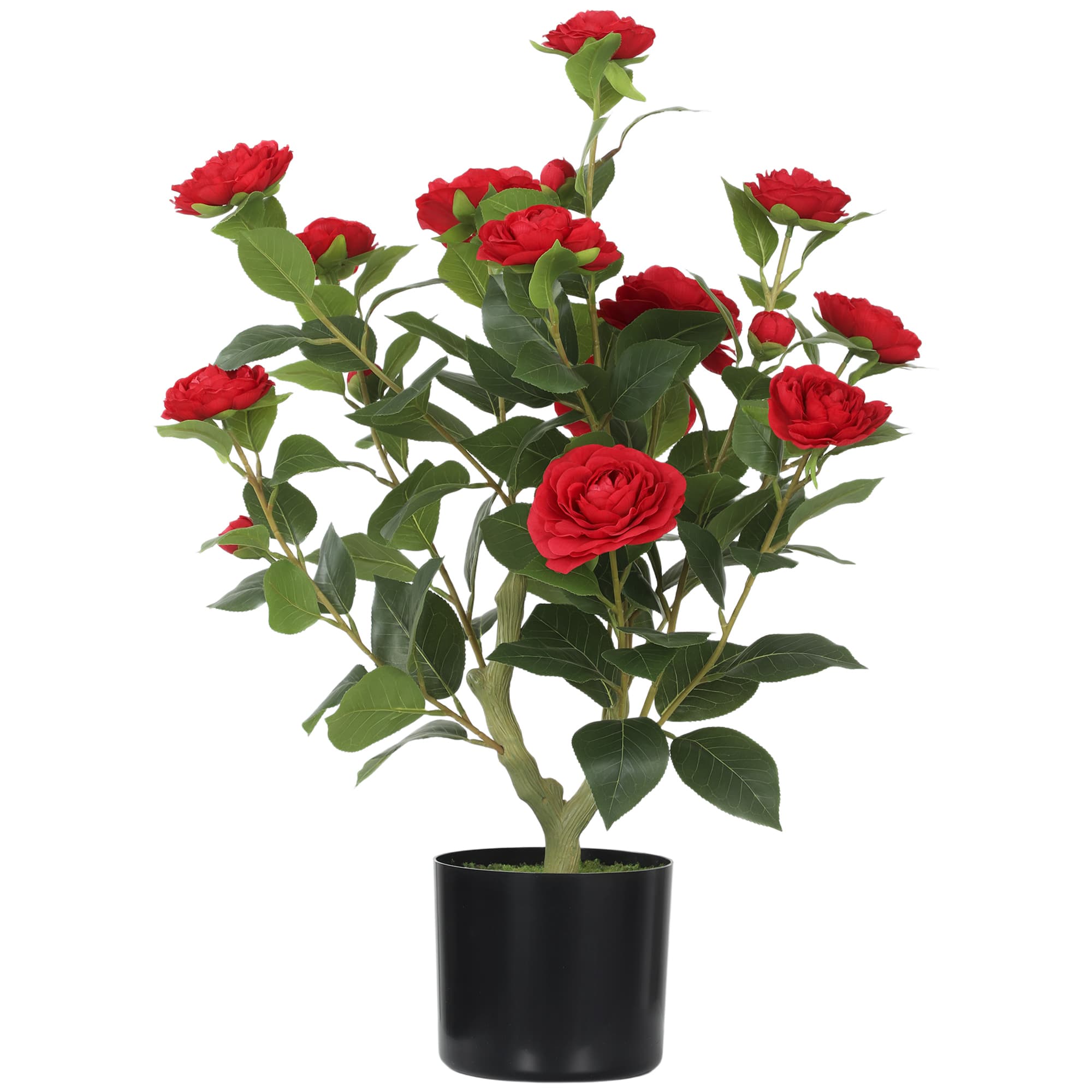 HOMCOM Plante Artificielle Camélia 65 cm Arbre Artificiel en Pot avec Fleurs en Soie Réalistes 116 Feuilles Effet Mousse Rouge