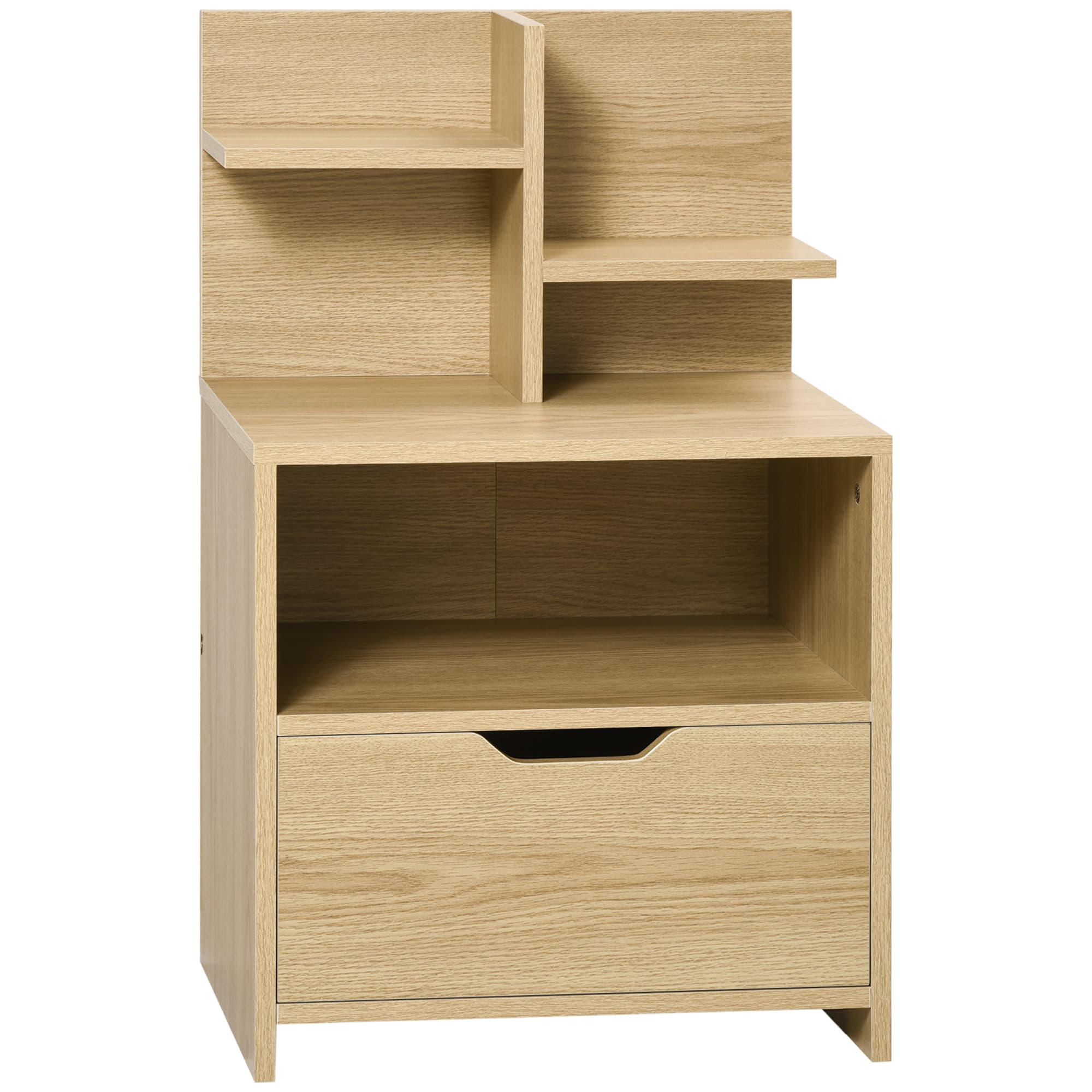 HOMCOM Table de Chevet Design Moderne avec Tiroir, Niche et Étagères Effet Bois Naturel Aosom France