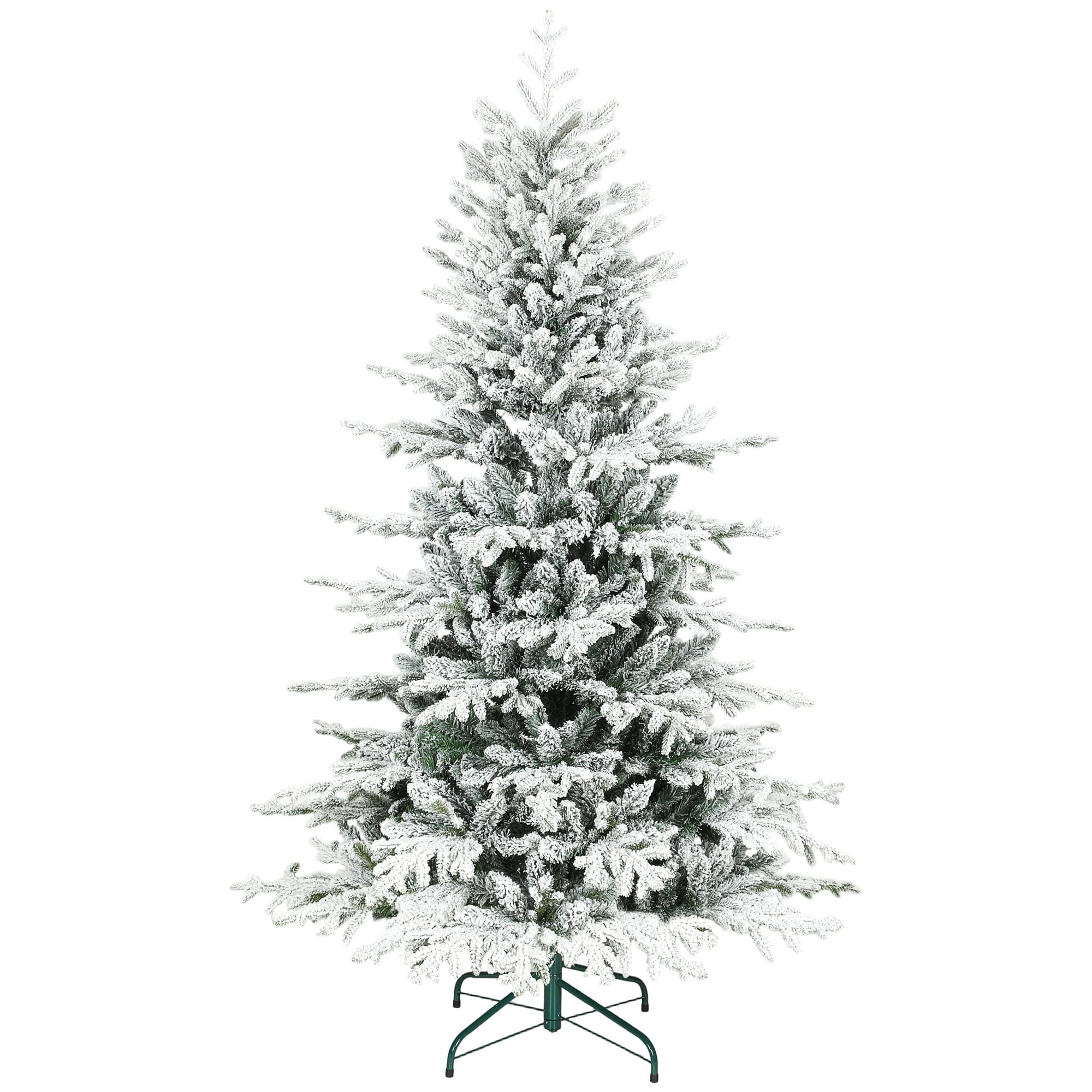 HOMCOM Sapin de Noël artificiel floqué de neige 180 cm, arbre de Noël avec 1815 branche, support en métal pliable, vert