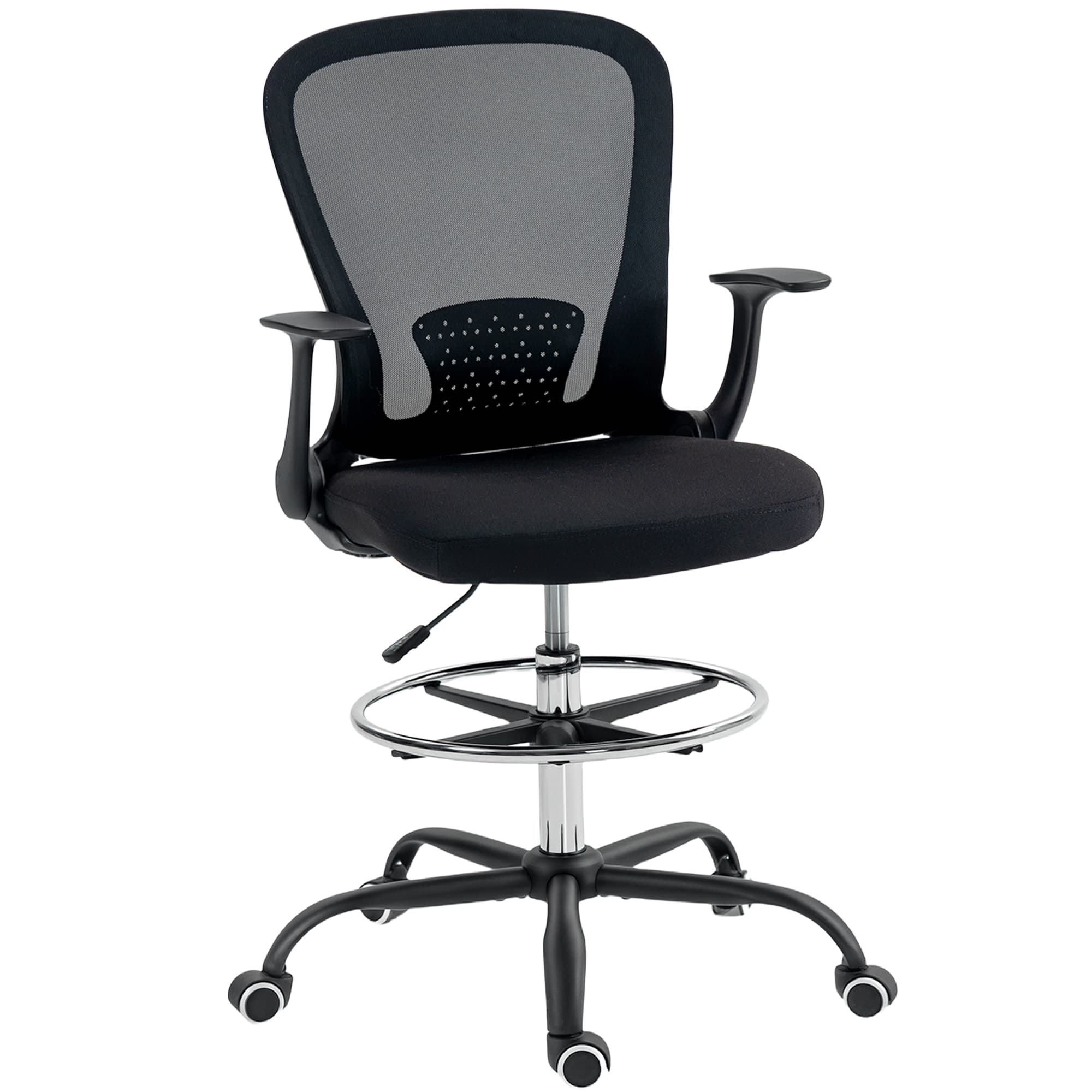 HOMCOM Fauteuil de bureau ergonomique, régalable, avec roulettes, bureau, confort bureau en tissu, polyester, plastique noir incl. Aosom France