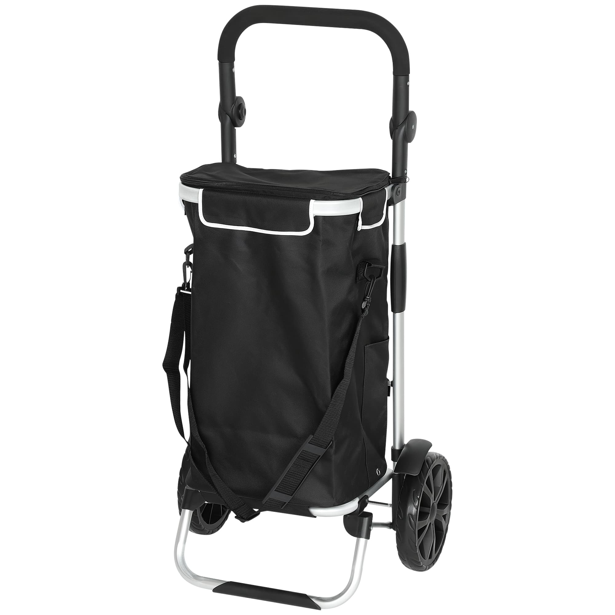 HOMCOM Chariot de courses pliable 40 L caddie de courses portable à roulettes avec poignée télescopique, 45,5x35,5x97cm, noir