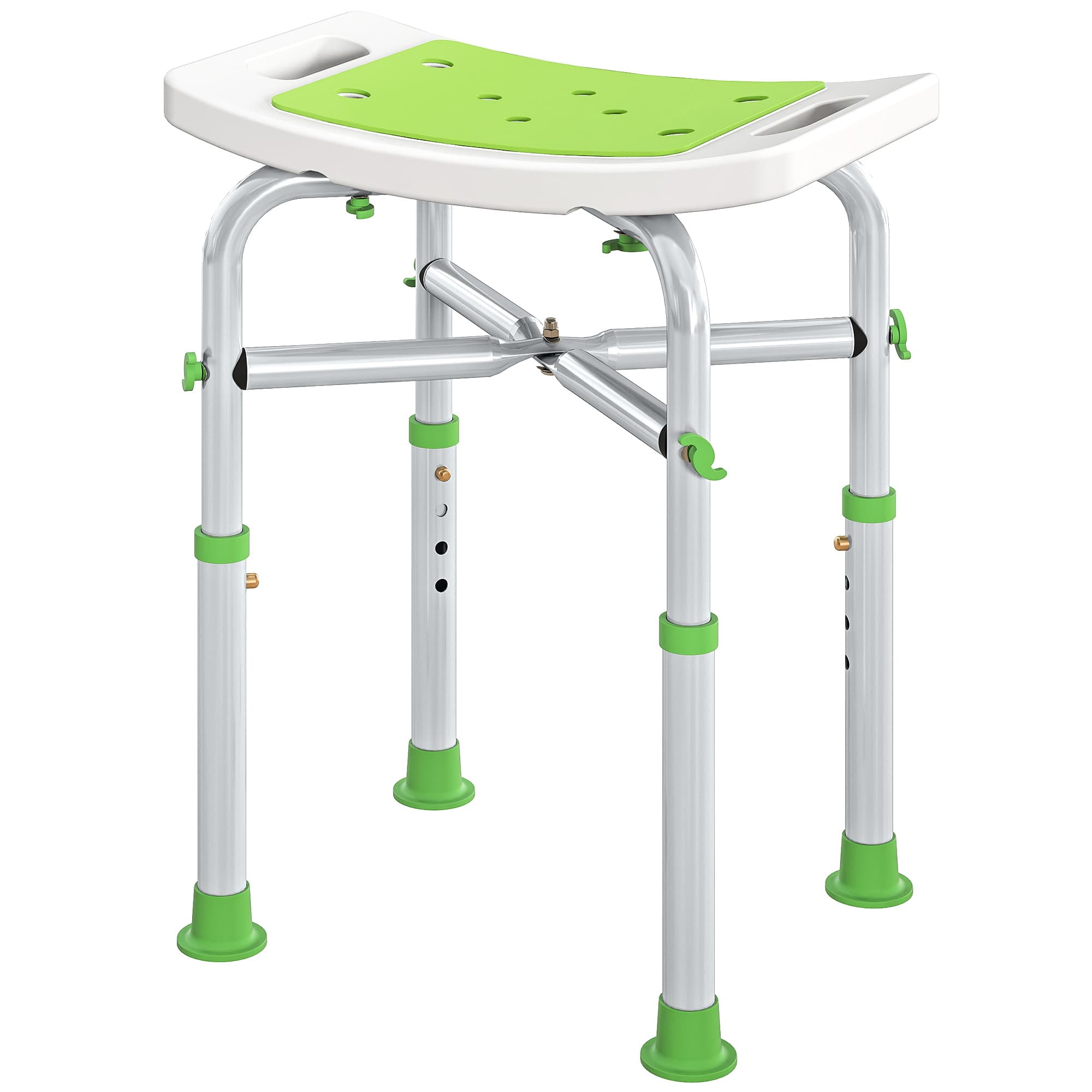HOMCOM Tabouret de douche chaise de douche - assise rembourré et réglable, patins à ventouses antidérapants, en aluminium vert