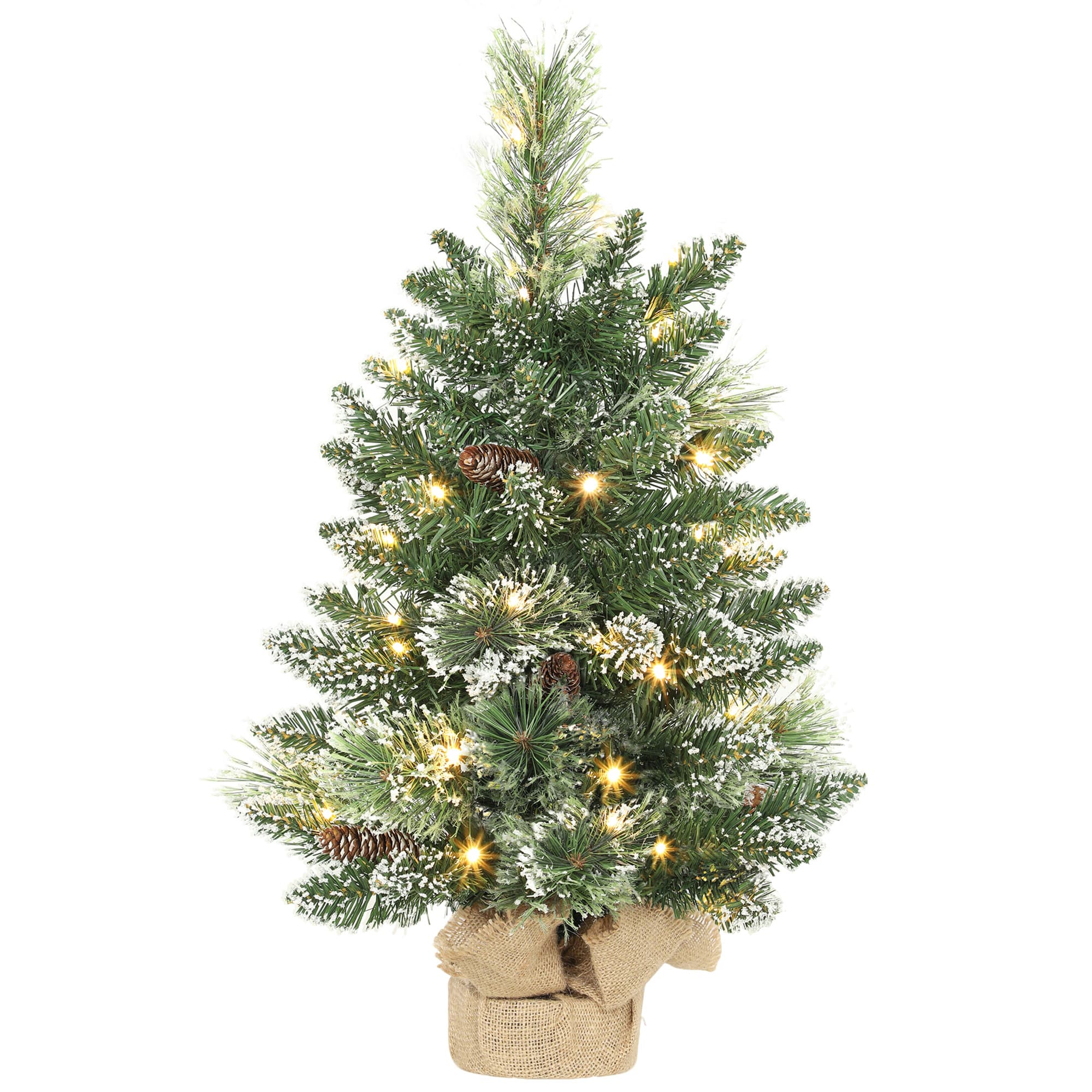 HOMCOM Sapin de Noël artificiel 60 cm, mini arbre de Noël de table floqué avec 35 LED, pommes de pin, fonctionne à piles, vert