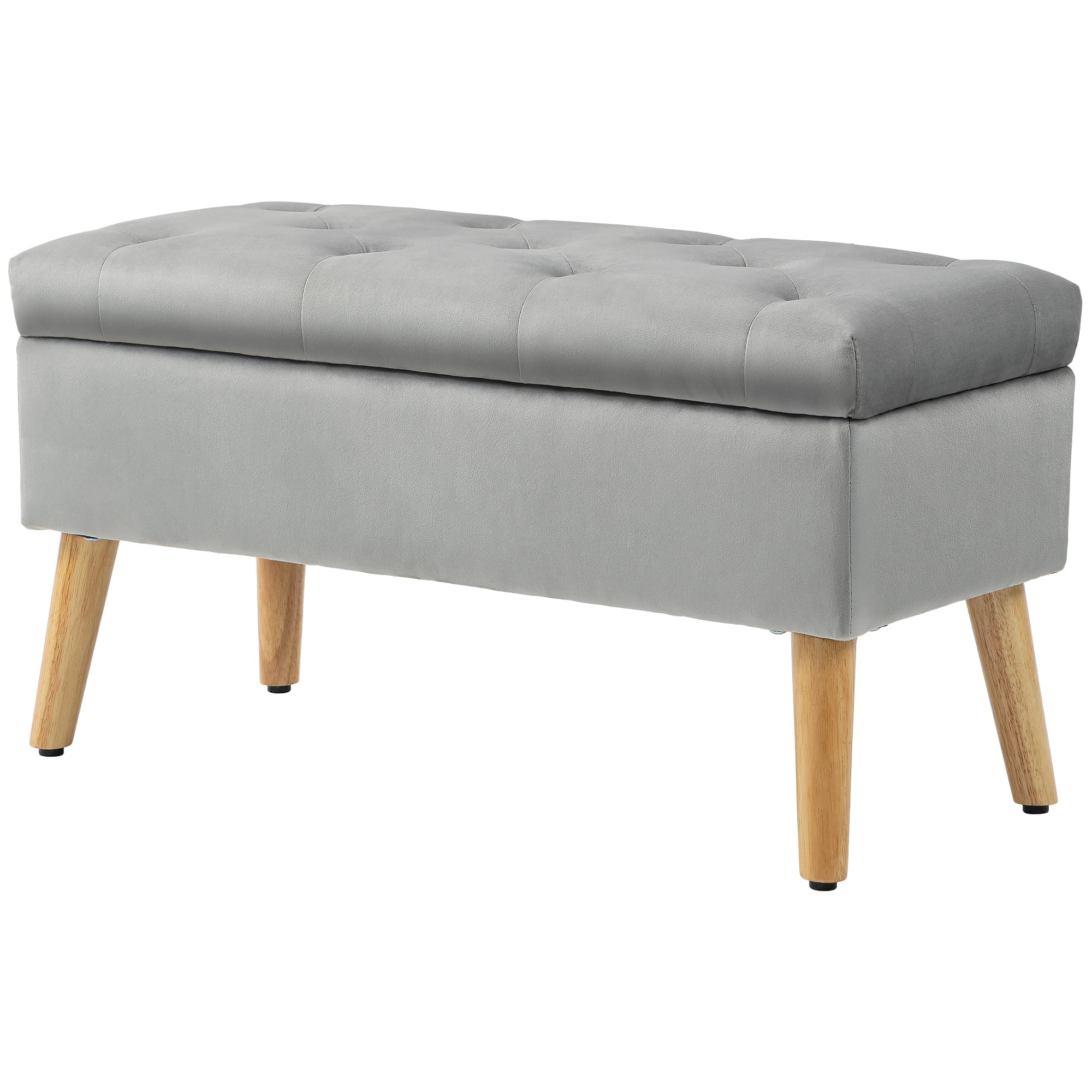 HOMCOM Banc de rangement coffre de rangement tissu effet velours pieds en bois charge max. 120 kg 80 x 35 x 42 cm, gris