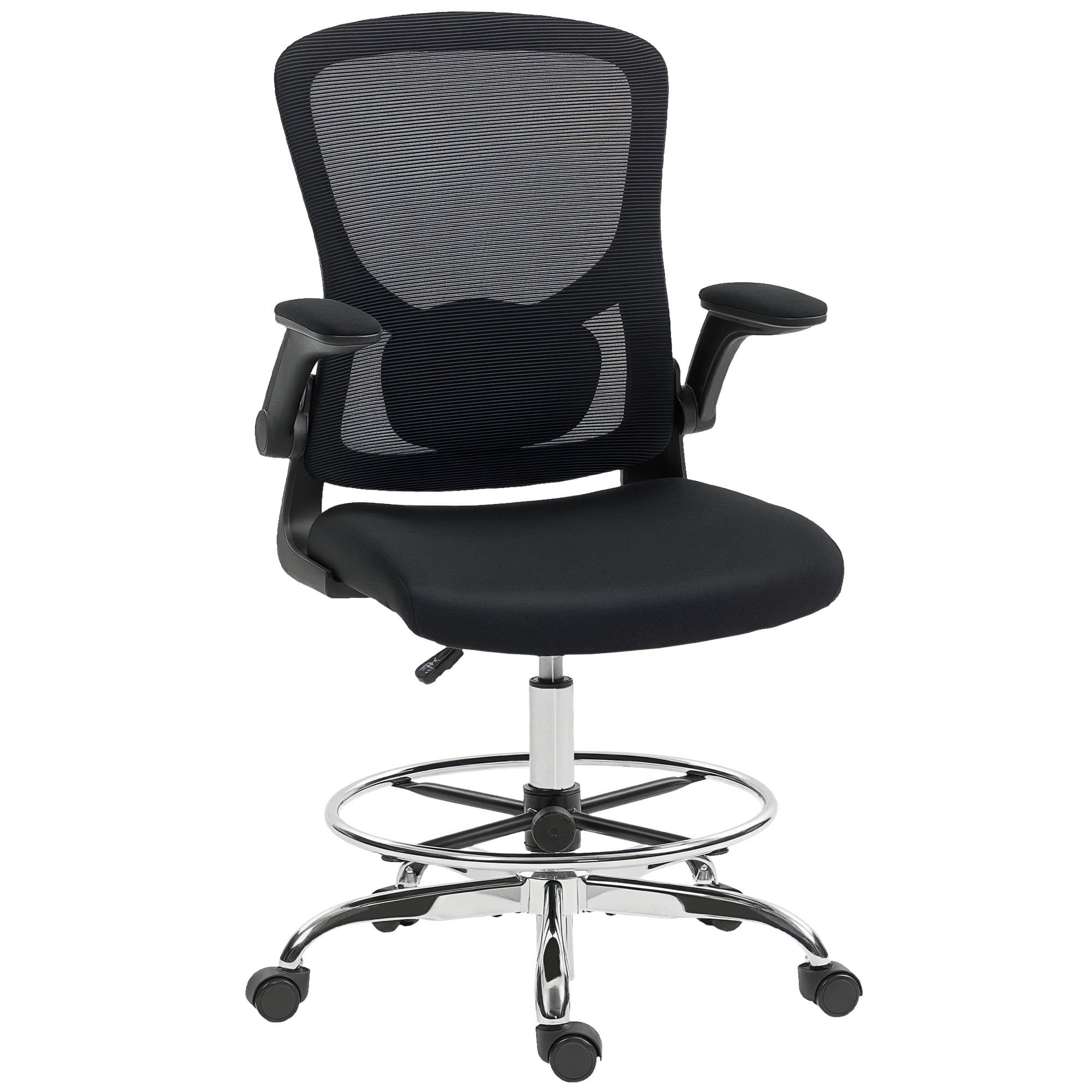 HOMCOM Fauteuil de bureau ergonomique, régalable, modulable, bureau, confort bureau en acier, polyester noir incl. avec repose-pieds Aosom France