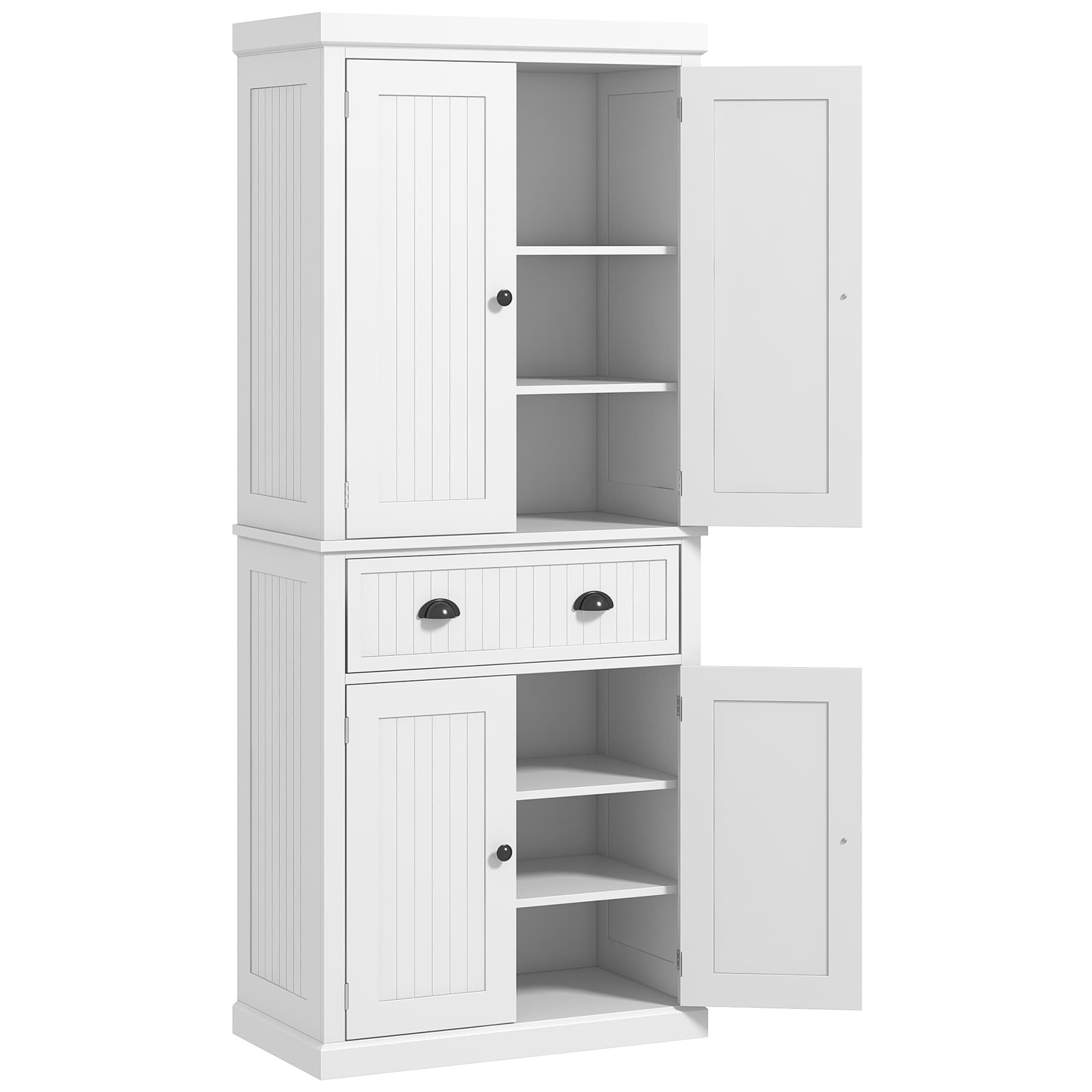 HOMCOM Armoire de cuisine buffet cuisine multi-rangements étagères réglables 4 portes grand tiroir 76,2 x 40,2 x 183 cm blanc