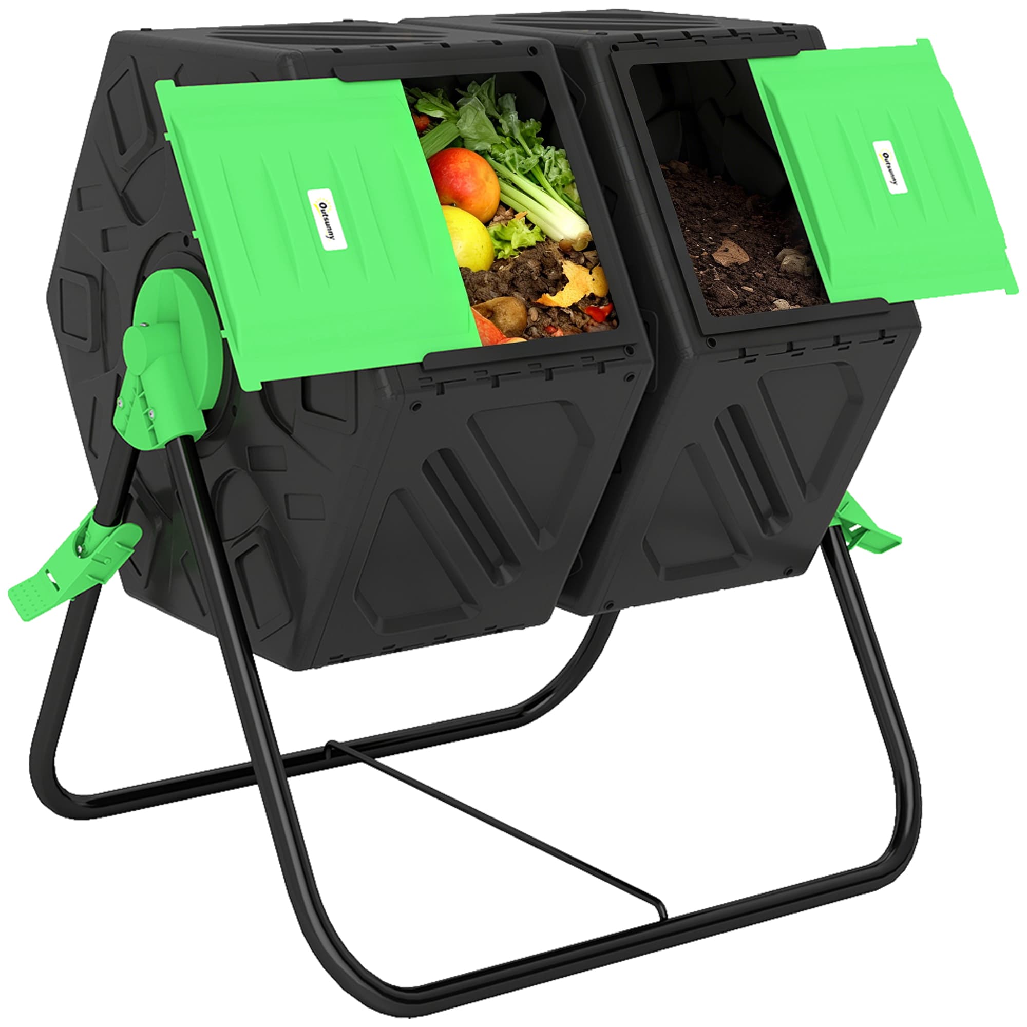 Outsunny Composteur de jardin bac à compost pour déchets rotatif 360° double chambre 160 L acier PP 67 x 60 x 77 cm noir Aosom France