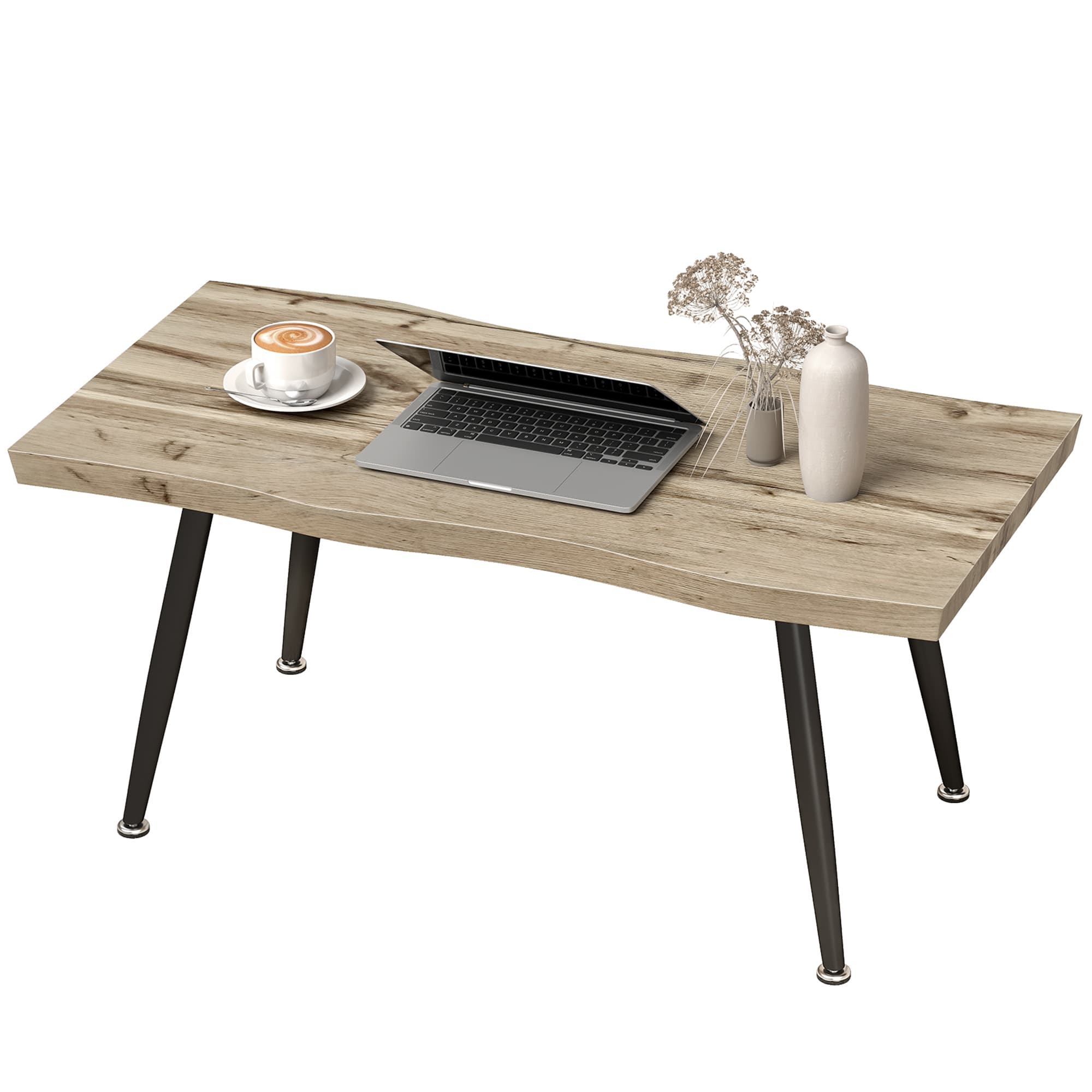 HOMCOM Table basse, table d'appoint moderne avec pieds en acier et plateau épais de 4 cm, 100 x 50 x 45 cm, chêne et noir