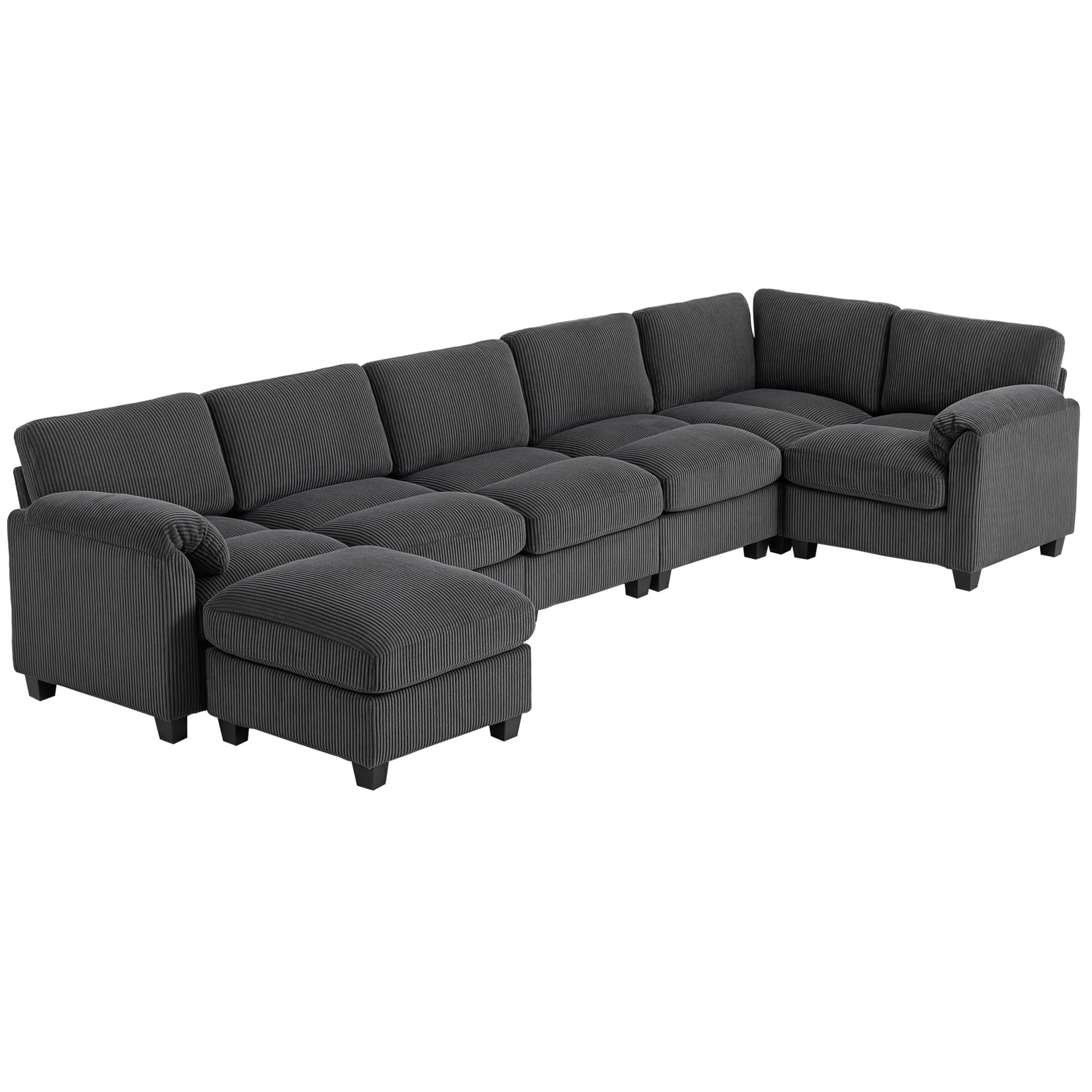 HOMCOM Canapé d'angle en U Canapé avec rembourrage à ressorts accoudoirs rembourrés ottomane mobile velours côtelé 292x224x85 cm Gris foncé