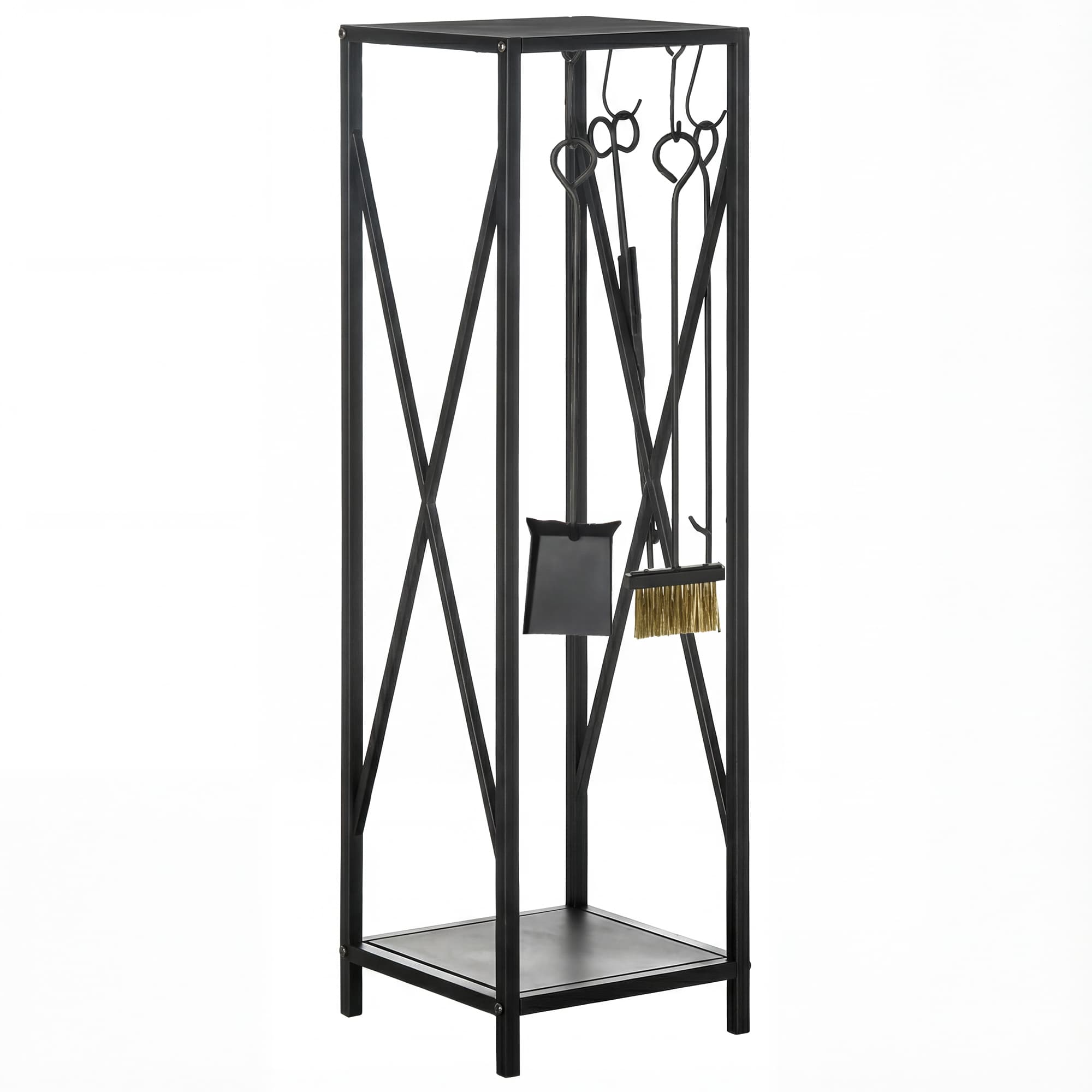 Outsunny Porte-bûches range bûches étagère à bois de cheminée serviteur de cheminée colonne multi-accessoires dim. 34L x 34l x 111H cm métal noir