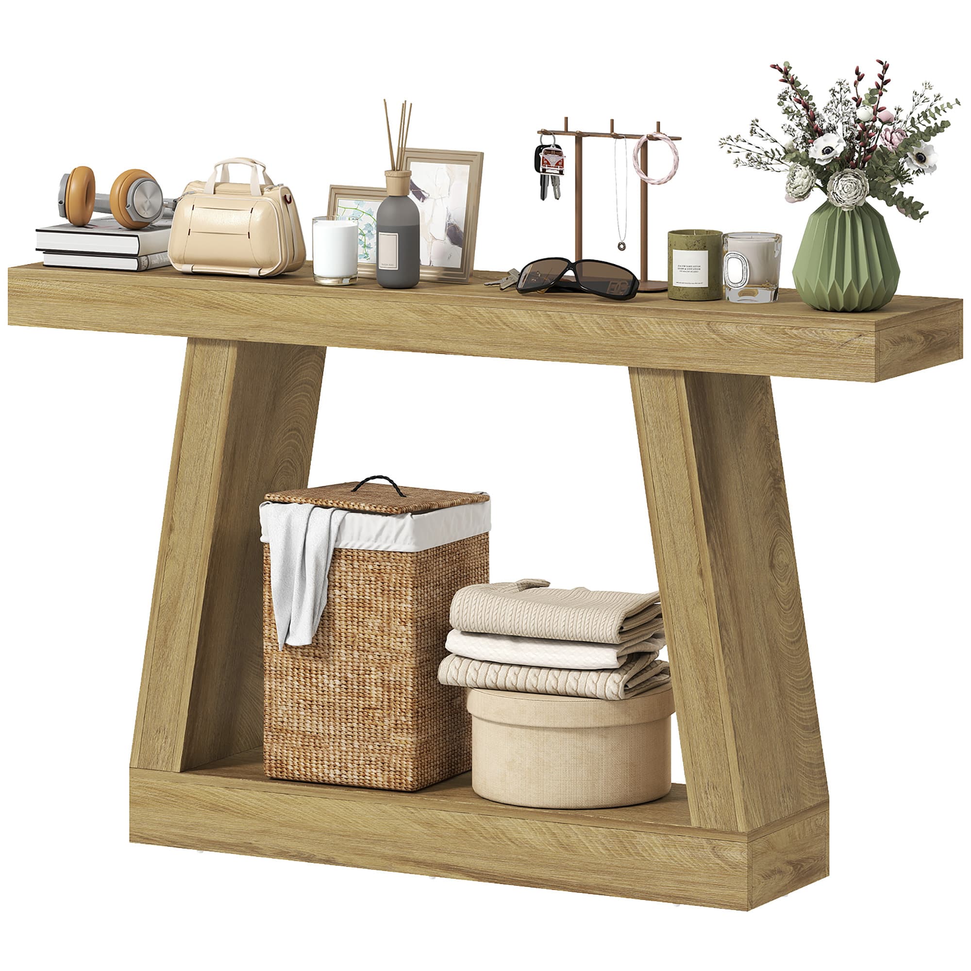 HOMCOM Table console 140 cm, arrière canapé avec rangement, Chêne.