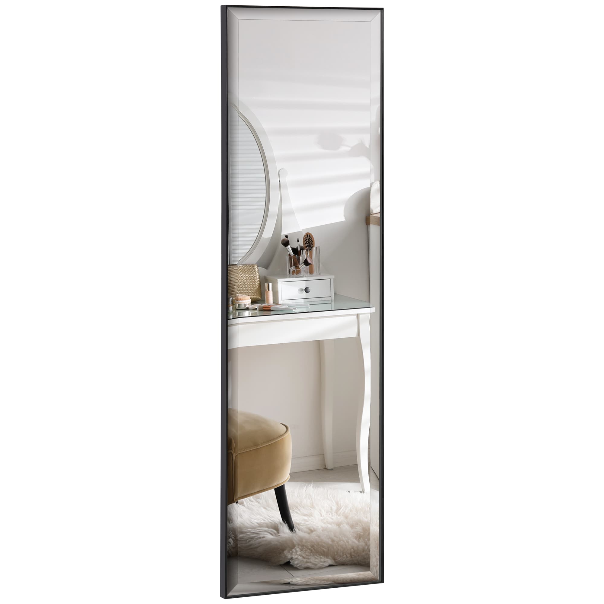 Outsunny Miroir Mural Rectangulaire Contemporain Cadre Aluminium 120x35cm Noir Aosom France