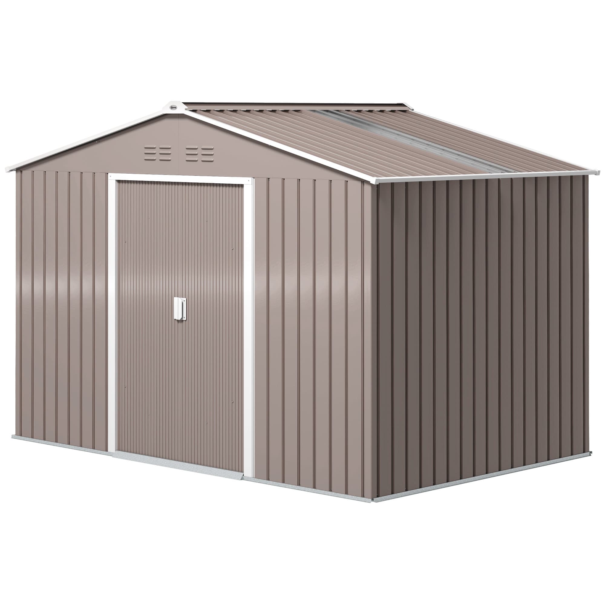 Outsunny Abri de jardin 5,4 m2 2,77 x 1,95 x 1,92 m fondation incluse porte coulissante ventilations tôle acier, gris clair