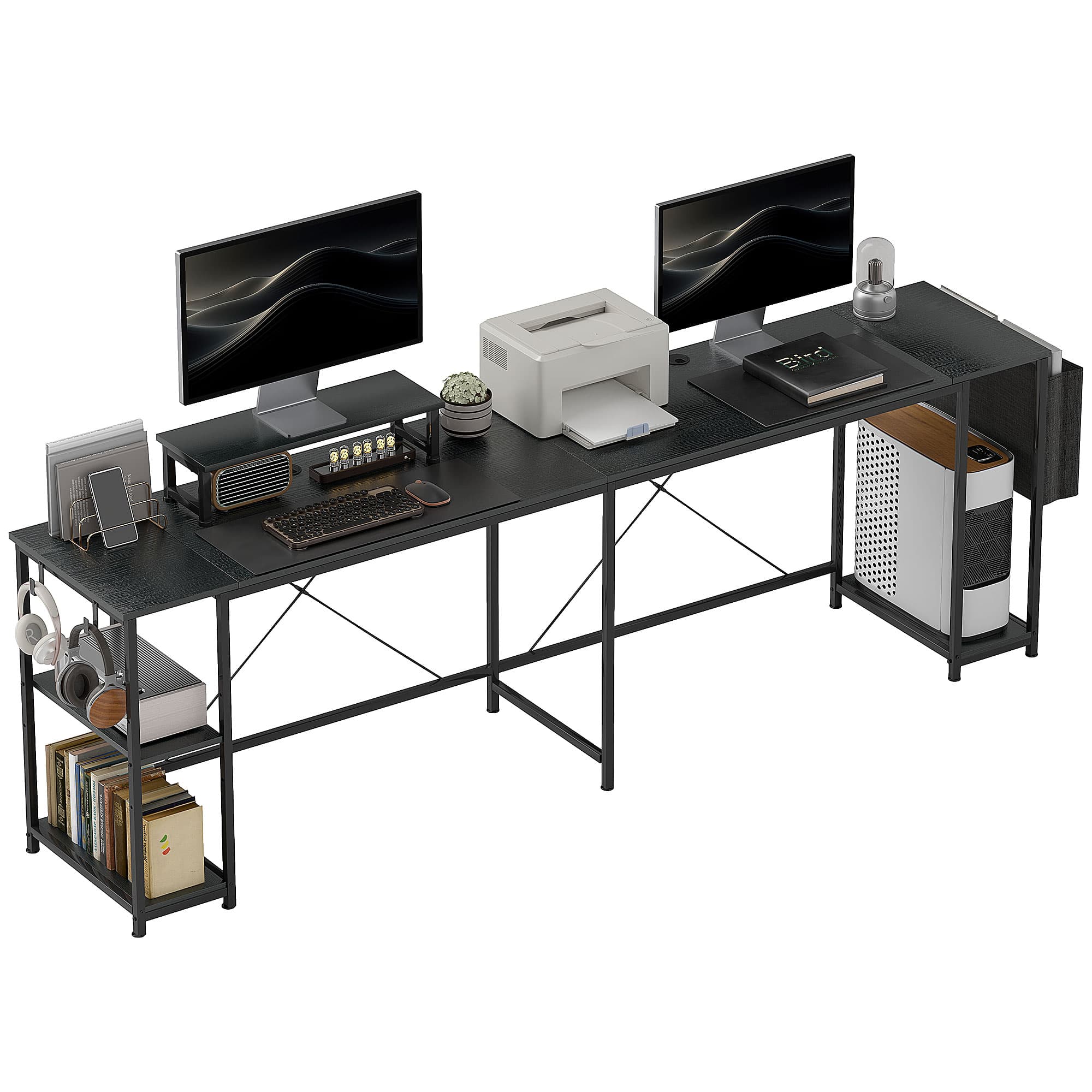HOMCOM Bureau d'angle modulable réversible 168-240 cm style industriel - étagère réglable, sac de rangement, support d'écran