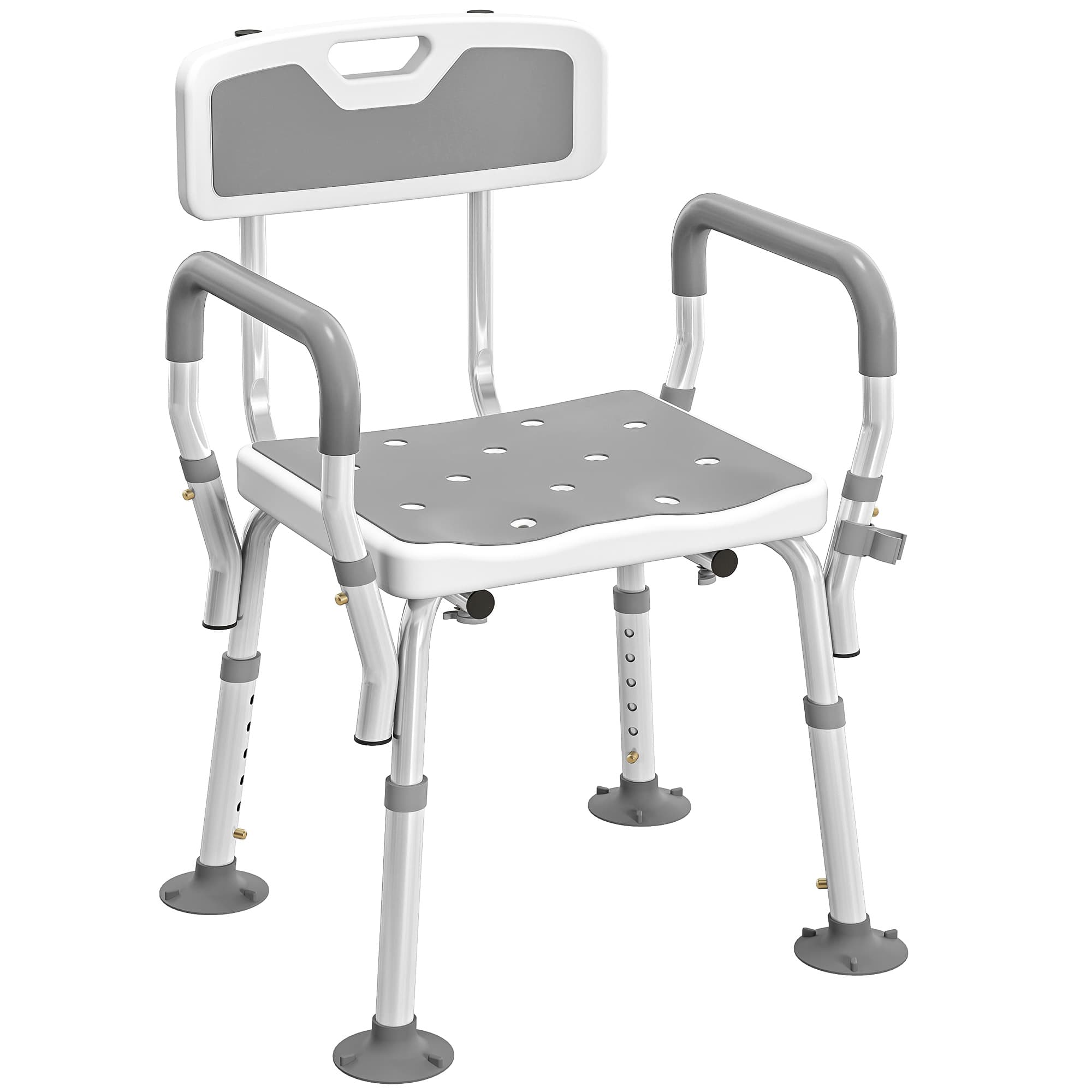 HOMCOM Tabouret de douche chaise de douche ergonomique hauteur réglable pieds antidérapants 56,5 x 53,5 x 87 cm blanc et gris