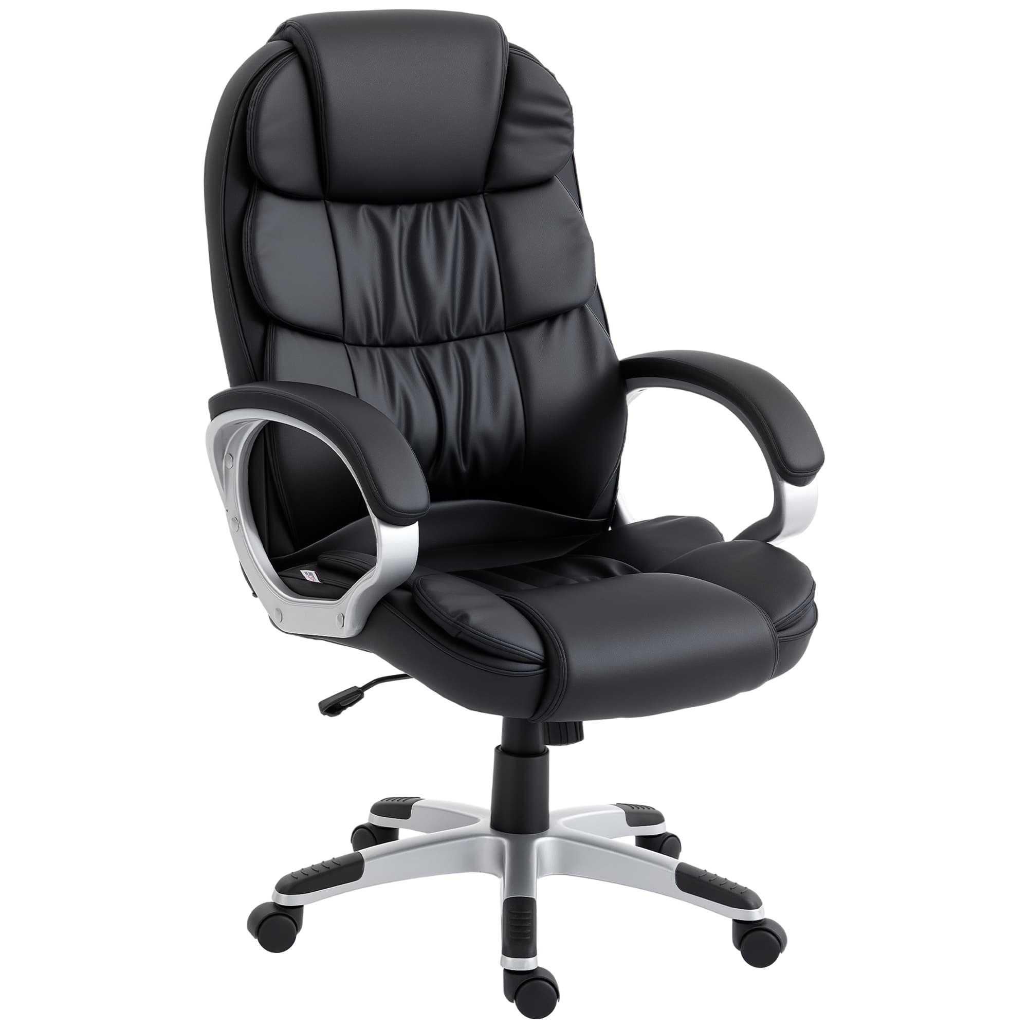 HOMCOM Chaise de Bureau Ergonomique Pivotante en Cuir PU, Fonction Bascule, Hauteur Réglable, Capacité 120kg, Noir
