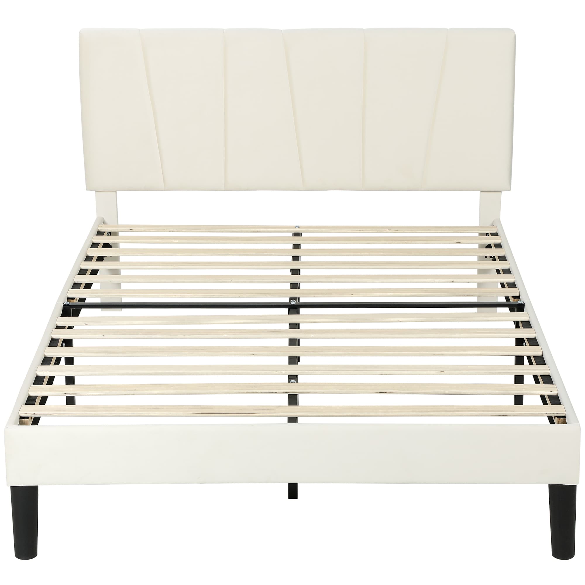 HOMCOM Cadre de lit double 140 x 190 cm lit 2 personnes tête de lit réglable sommier 150 x 198 x 101/106/111/116/121 cm crème