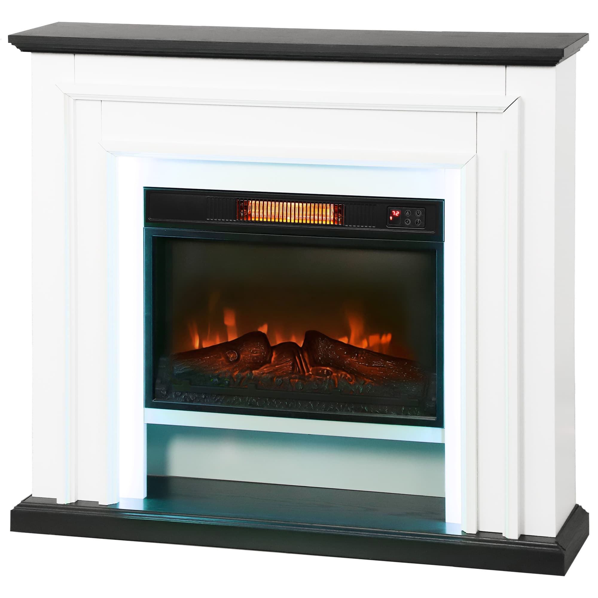 HOMCOM Cheminée électrique 1800W, fausse cheminée décorative lumières LED RGB, effet flamme, manteau, 105 x 27 x 97 cm, noir