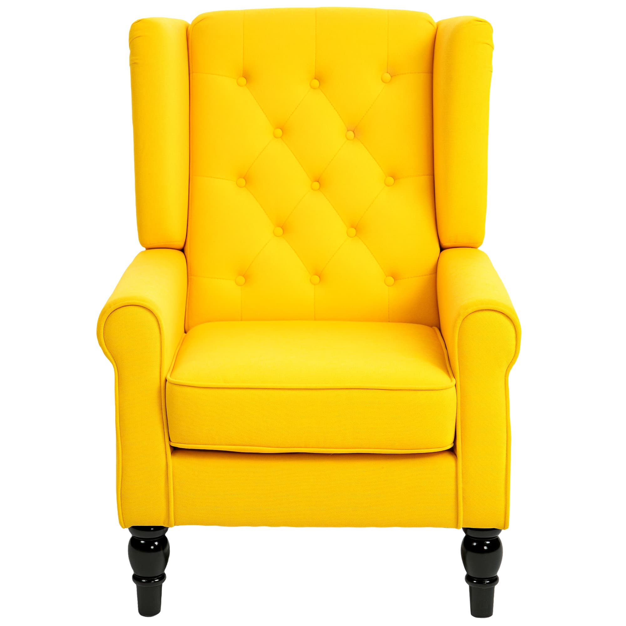 HOMCOM Fauteuil de chambre style français à large assise et pieds en bois pour salon et bureau, Jaune