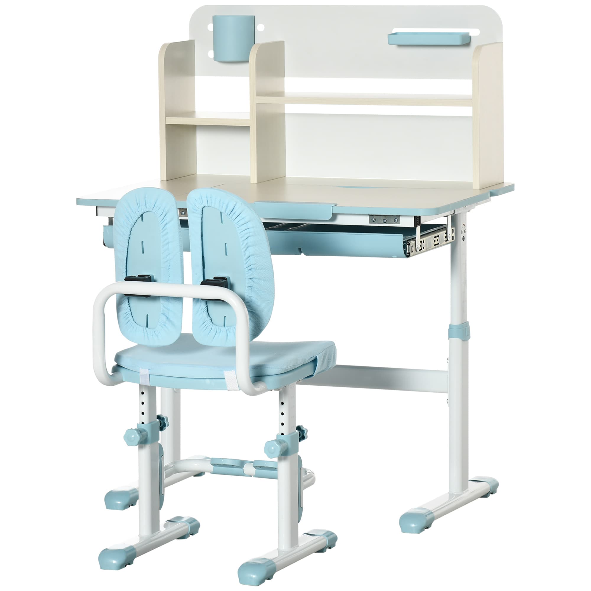 HOMCOM Ensemble bureau et chaise pour enfants hauteur réglable et plateau inclinable 0-60° table 80 x 52 x 88-109 cm bleu