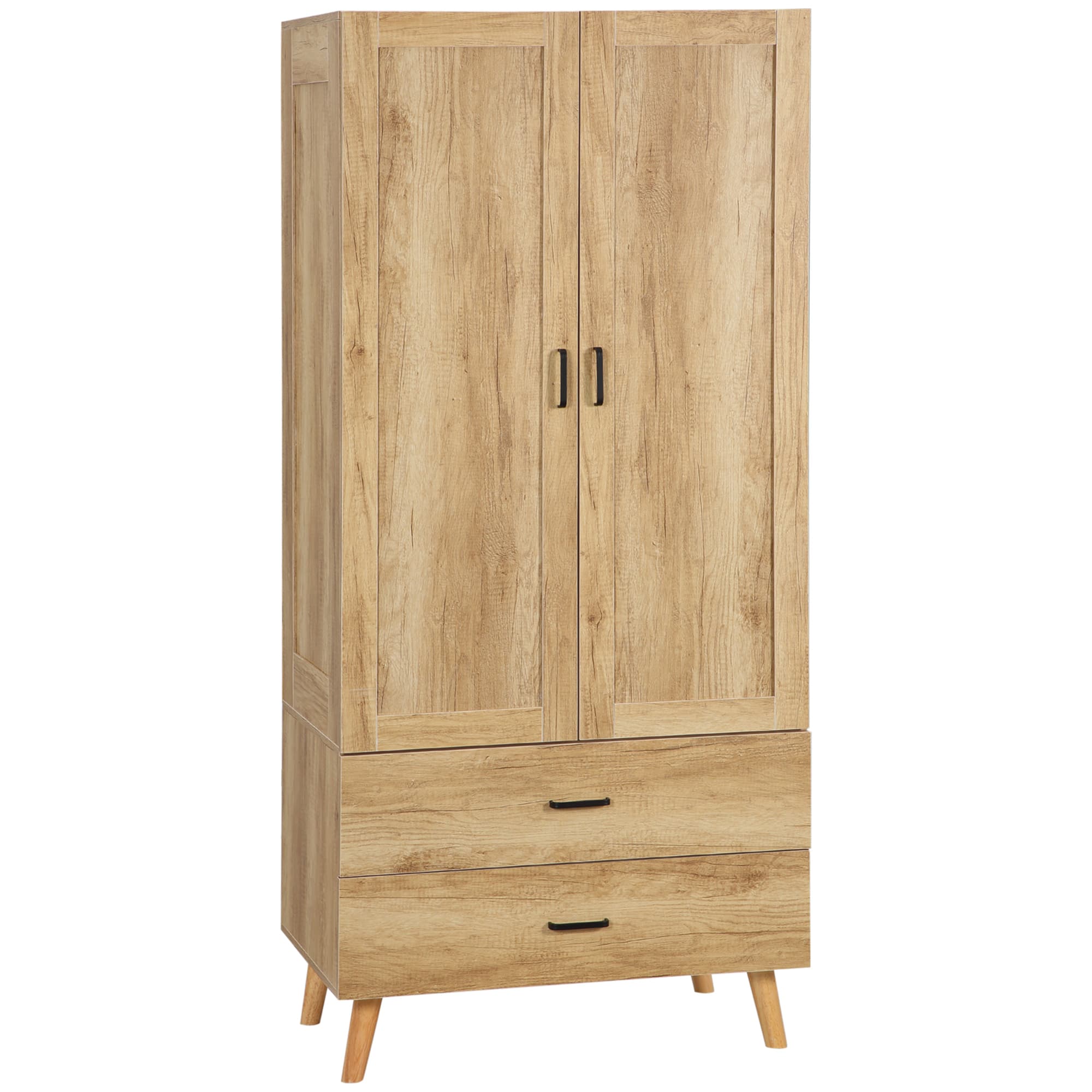 HOMCOM Armoire à vêtements armoire de rangement 2 portes et 2 tiroirs avec tringle - 80 x 54 x 180 cm Aosom France