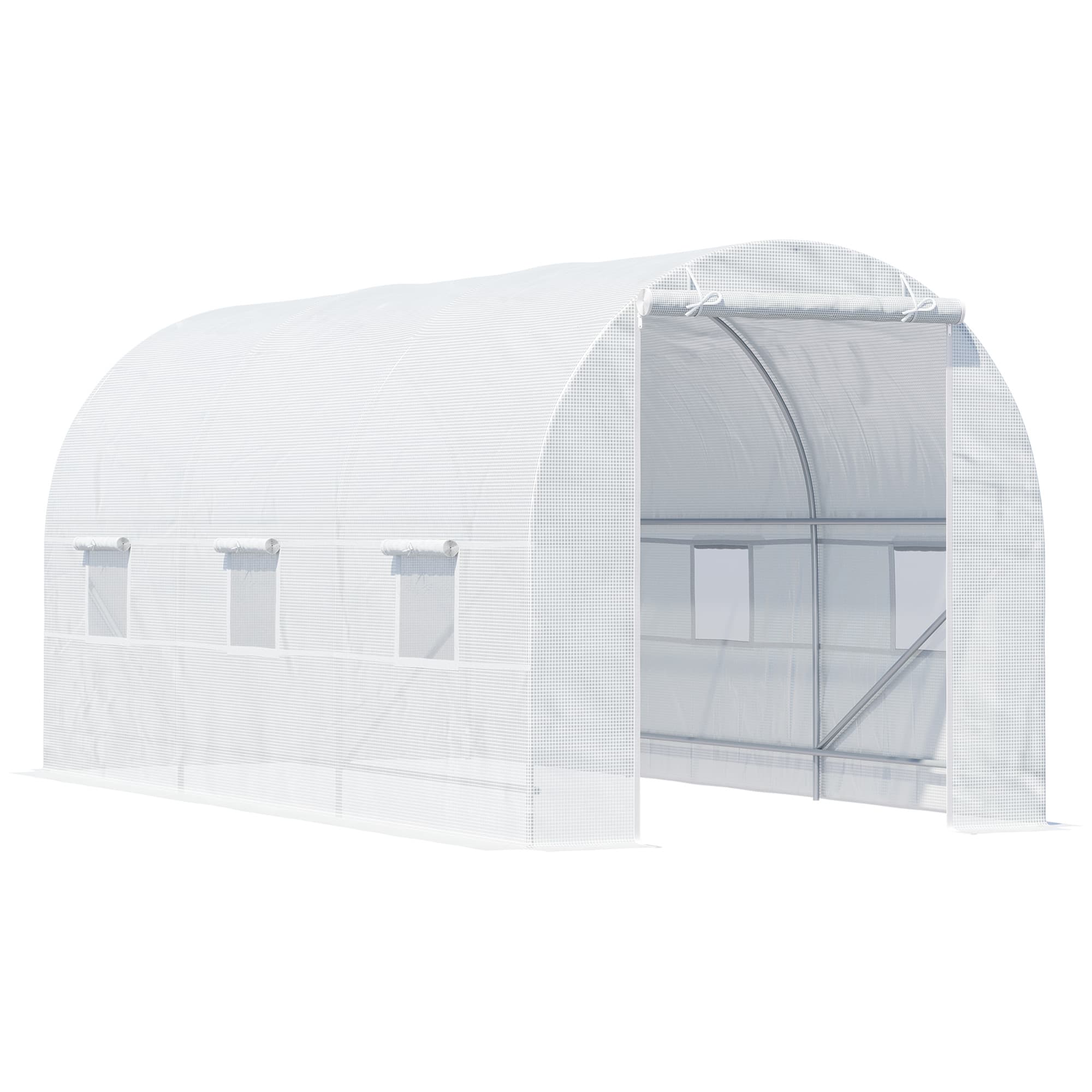 Outsunny Serre de Jardin Serre Tunnel Surface Sol 9 m2 4,5L x 2l x 2H m châssis Tubulaire renforcé 18 mm 6 fenêtres Blanc