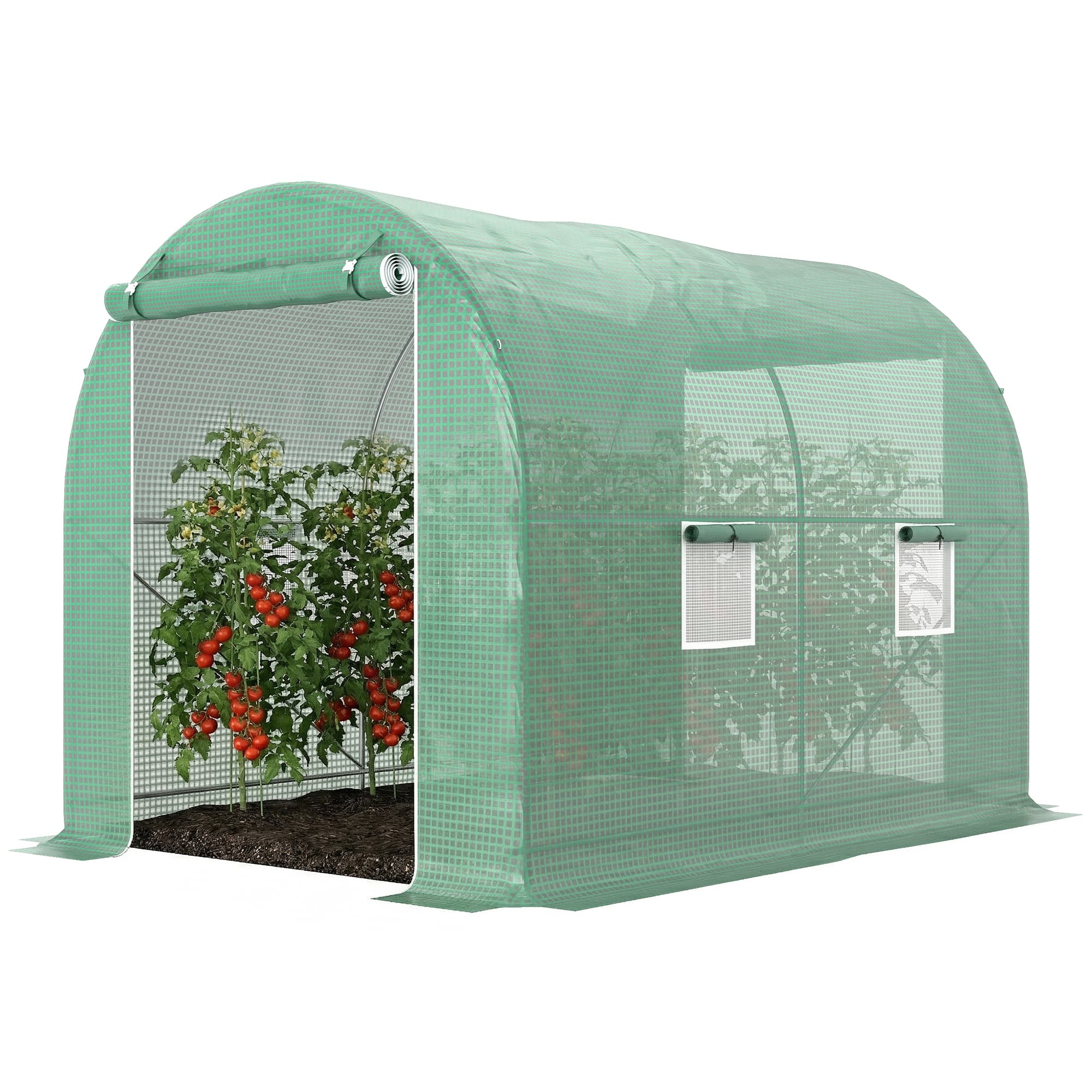 Outsunny Serre de Jardin Tunnel Surface Sol 6 m2 châssis Tubulaire renforcé Porte zippée 4 fenêtres enroulables Vert