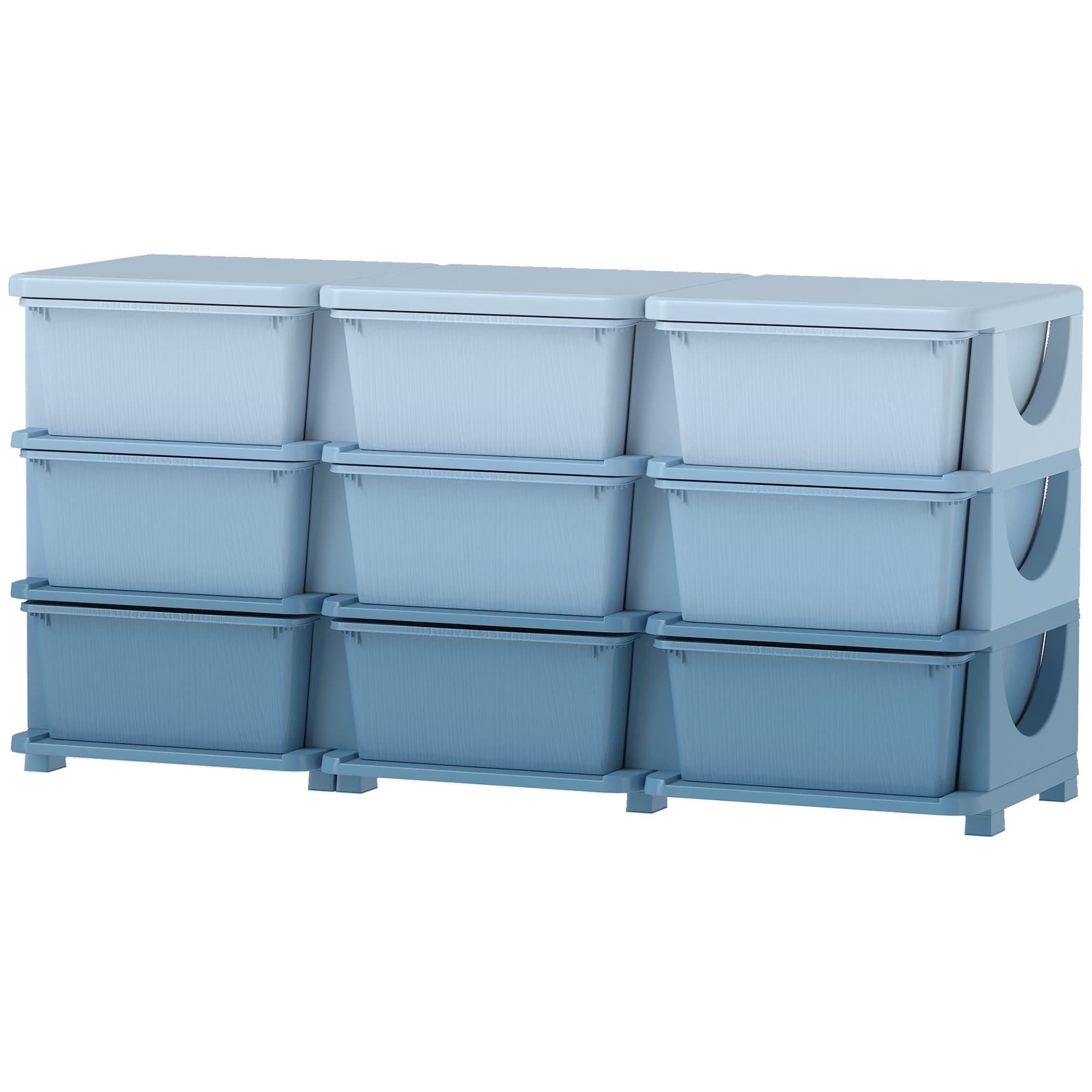 HOMCOM Boîte de rangement pour enfants, boîte de rangement enfant, 9 tiroirs, bleu