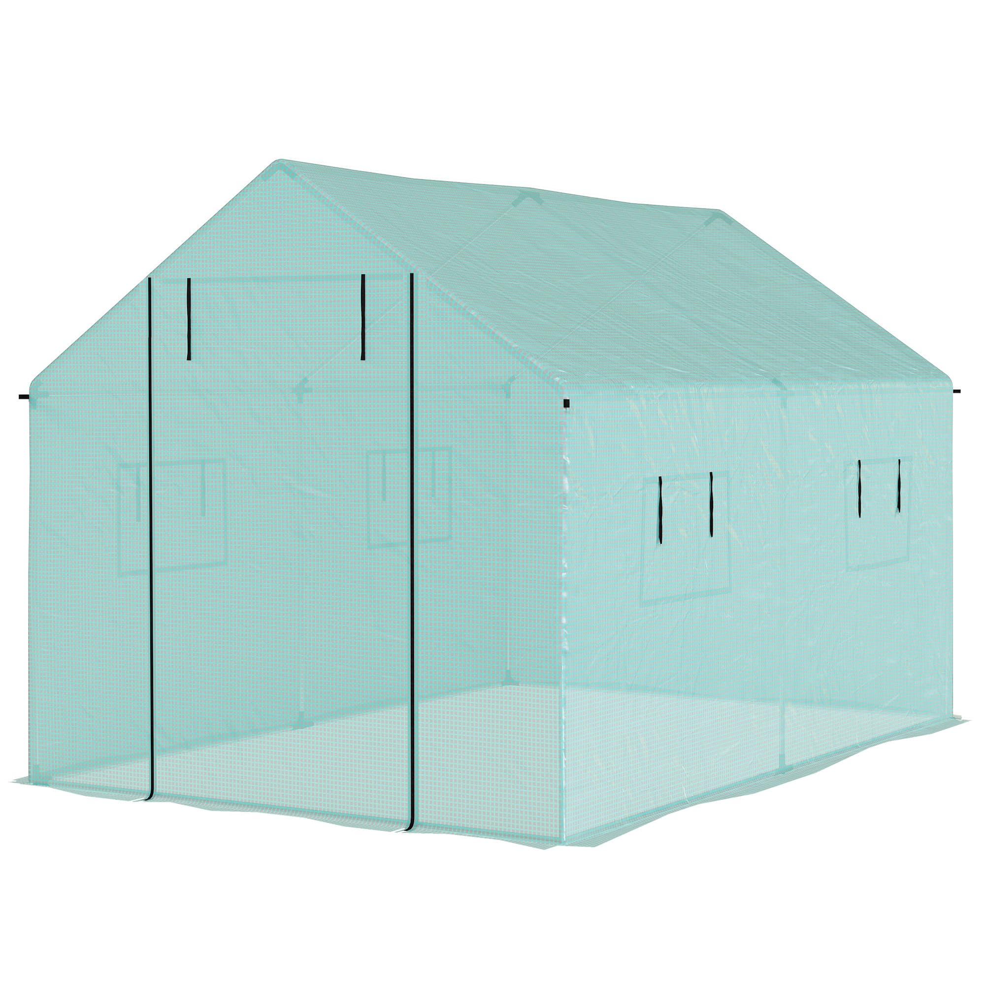 Outsunny Serre de jardin tunnel 2 x 3m, 6m2 avec porte enroulable, 4 fenêtres, - Acier galvanisé PE Haute densité Vert