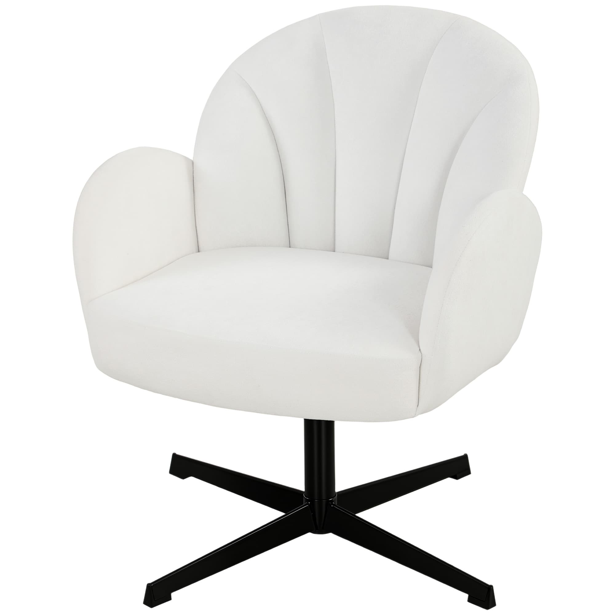 HOMCOM Fauteuil de Salon Pivotant Fauteuil Rembourré en Velours avec Dossier en Forme de Coquille Coussin avec Ressorts Crème