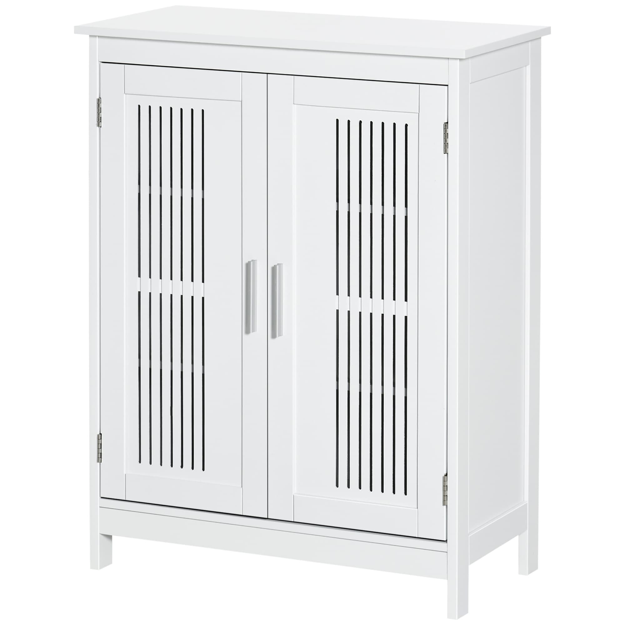 kleankin Meuble salle de bain, armoire salle de bain sur pied à 3 niveaux, double porte et étagère réglable, 60x30x80cm, blanc