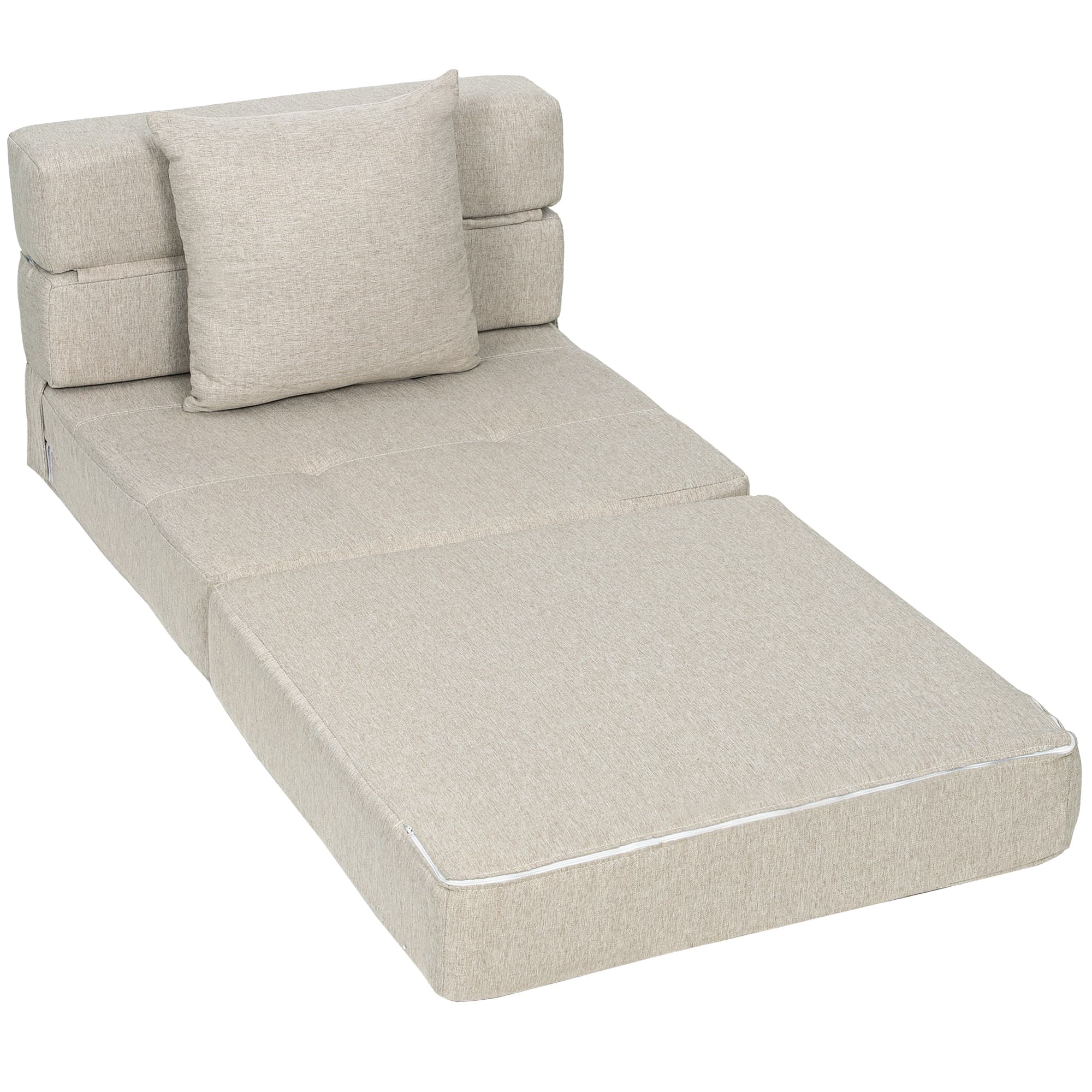HOMCOM Chauffeuse canapé-lit convertible fauteuil 1 place avec 1 coussin déhoussable, tissu beige
