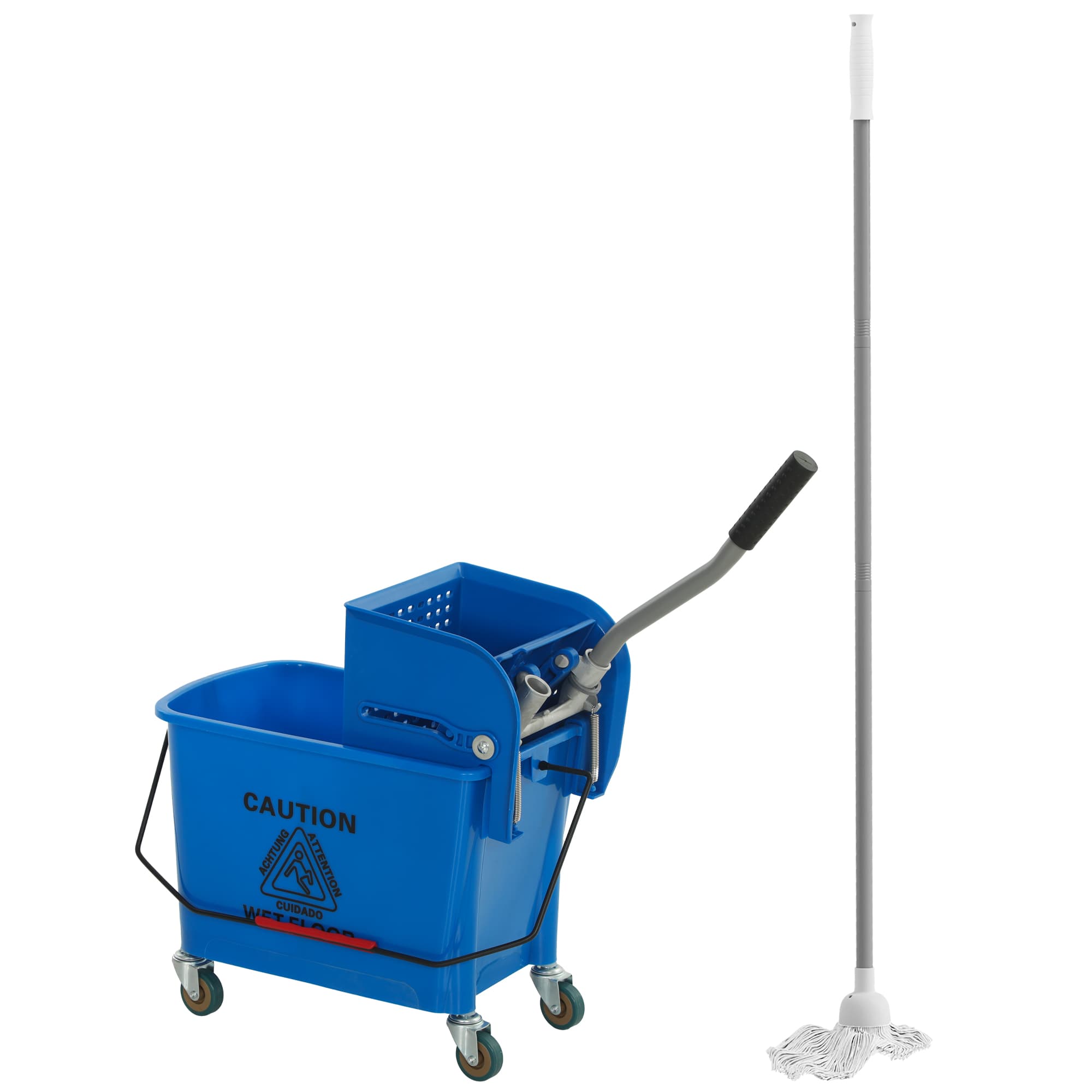HOMCOM Chariot de ménage chariot de lavage essoreuse latérale seau 20 L, poignée et serpillère, 45 x 26,5 x 70 cm, bleu