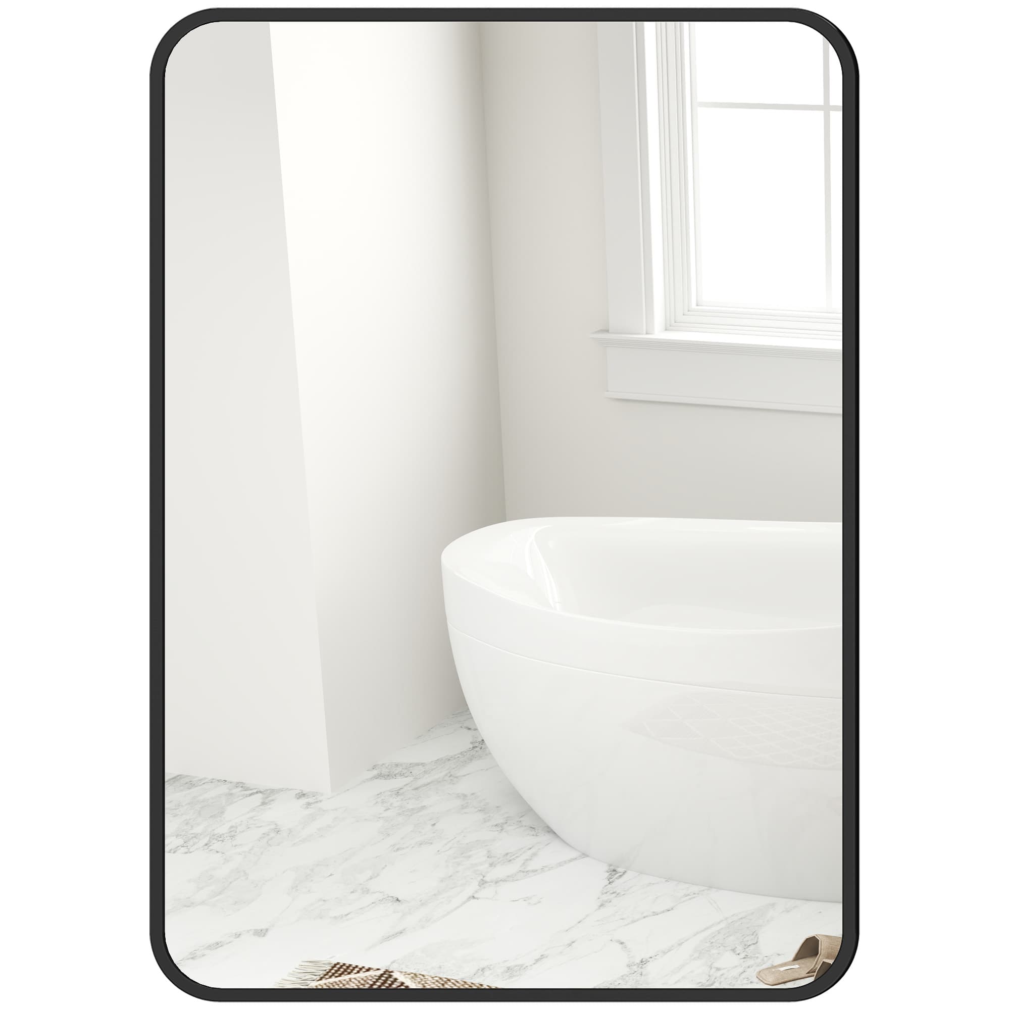 HOMCOM Miroir de Salle de Bain avec Cadre en Métal et Crochet, 50x2,5x70 cm, Noir